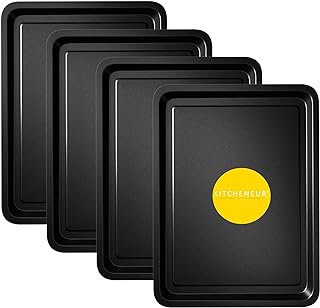 4-Pack - Essentials Baking Tray Set 32cm by KITCHENEUR - Easy Cleaning Baking Tray/Pan, Non-Stick Tin, Multi-Pack Set Oven Trays - Dishwasher Safe and Easy Cleaning