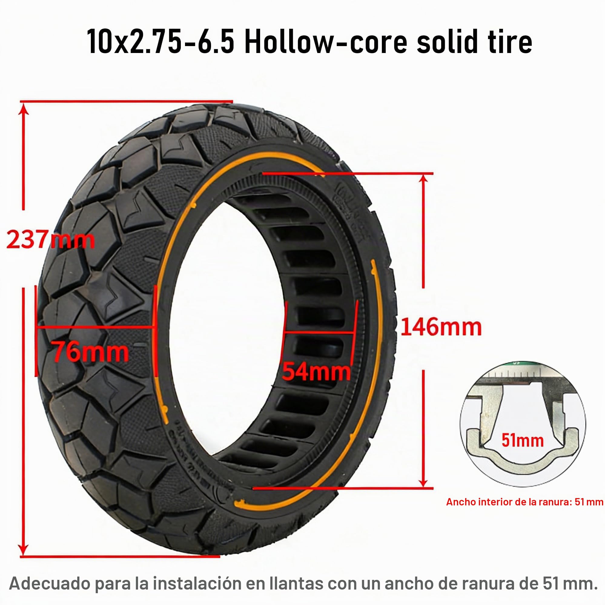 10x2,75-6,5 Ruedas Maciza para Patinete Electrico, 10 Pulgadas Neumáticos de Caucho Macizo Tubeless, Neumáticos de Repuesto Antipinchazo para Hitway H5/HB24/Hiboy Max3/Speedway 5 (2 PCS)