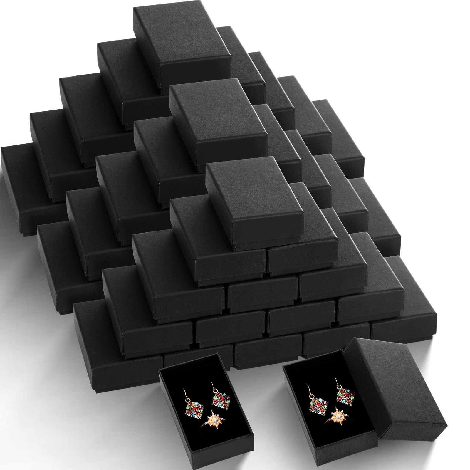 Batiyeer Black Cardboard Jewelry Gift Boxes 3.2 x 2 x 1 Inch Small Jewelry Boxes Packaging Earring Kraft Boxes with Lids (96 Pcs)