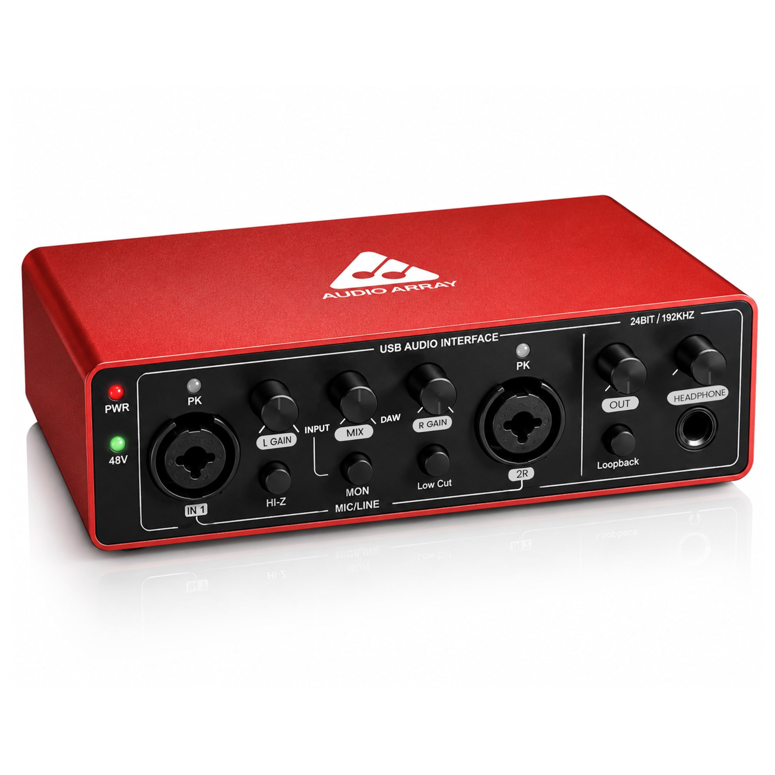 Audio Array AI-04 2x2 Gen 3 Audio Interface | Premium Mic Pre-Amps | 48V Phantom Power Support | 24bit/192kHz High Fidelity Recording | XLR/MIC/LINE inputs | Plug & Play-No Drivers | Metal Body | Red-image-49