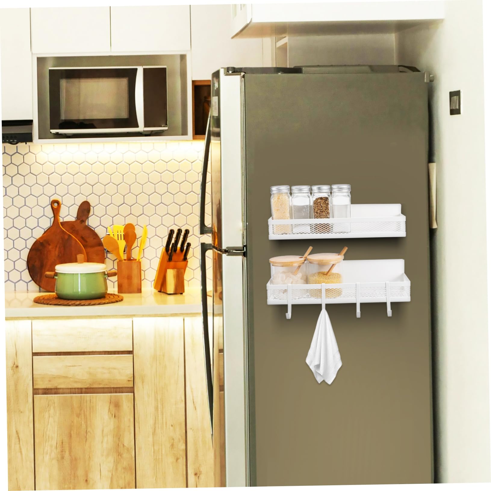 Cabilock Mensola Magnetica Versatile Per Frigorifero 2 Pezzi Porta Spezie Con Ganci Per Cucina E Bagno Organizer Magnetico Per Frigorifero