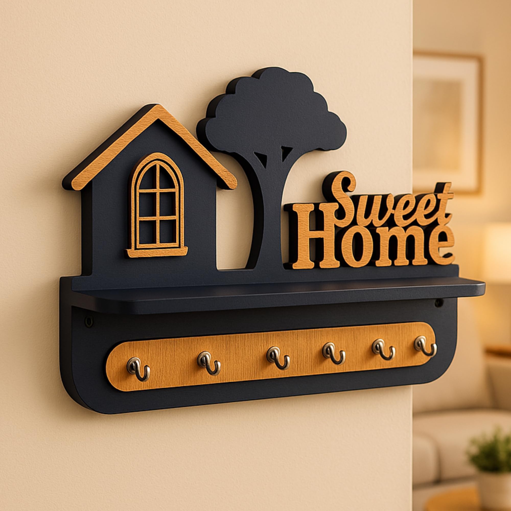 3D Wooden Key Holder - Modern Wall Decor -3 3D Wooden Key Holder - Modern Wall Decor -3