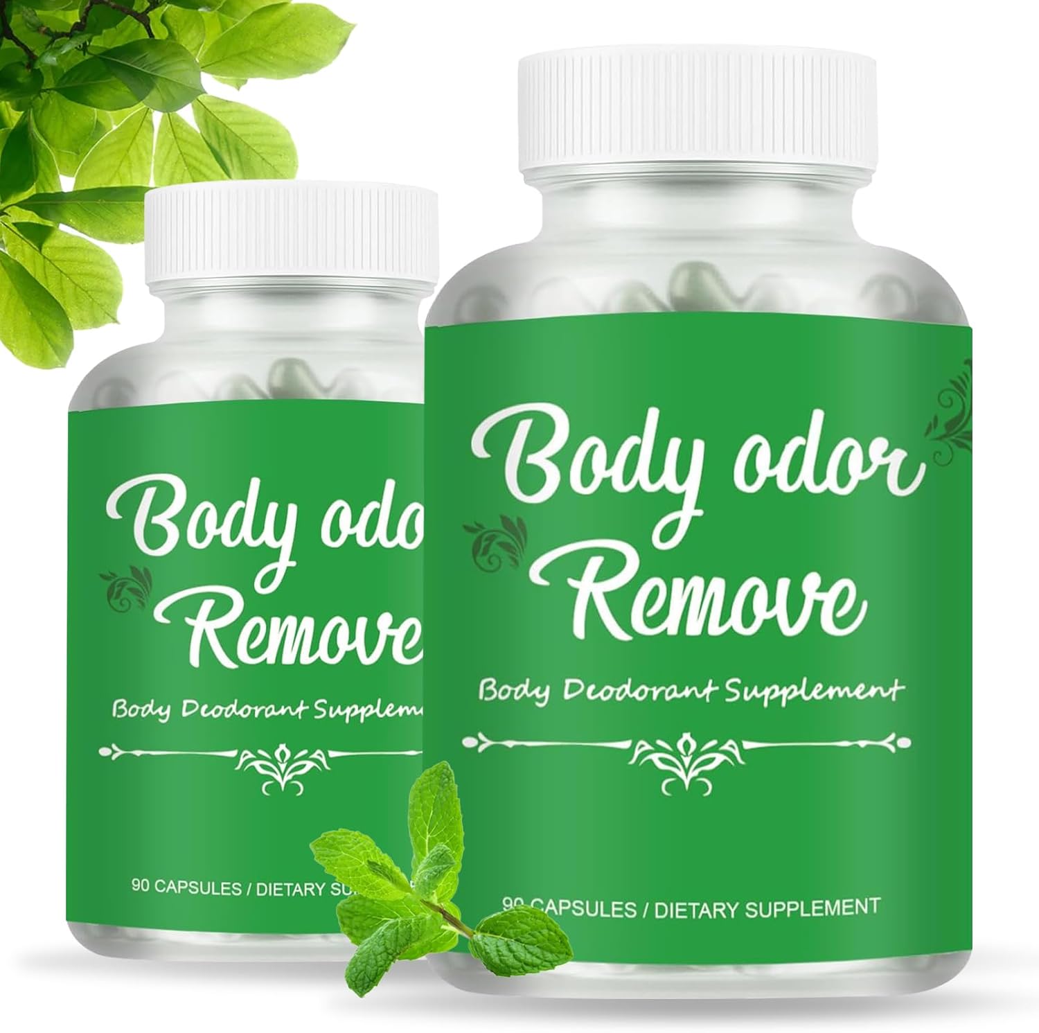Body Deodorizing Supplement, Natural Chlorophyll for Women & Men, Body Internal Deodorant Pills with Mint & Parsley for Skin, Breath, and Gut Health - 90 Capsules (2PCS)