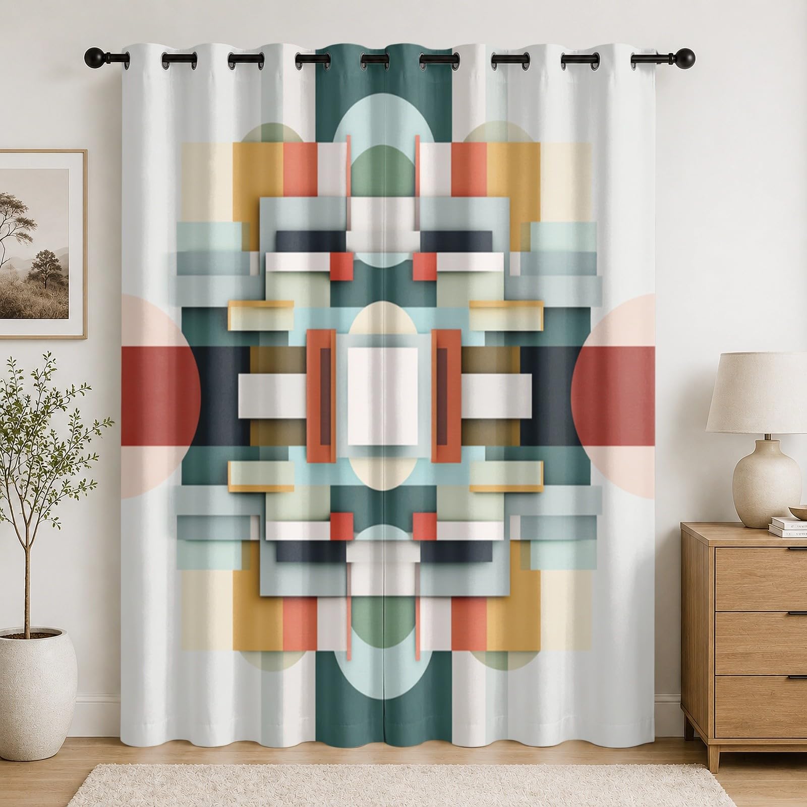 Rideau coloré pour salon et chambre d'enfant créant une ambiance géométrique scandinave cocooning