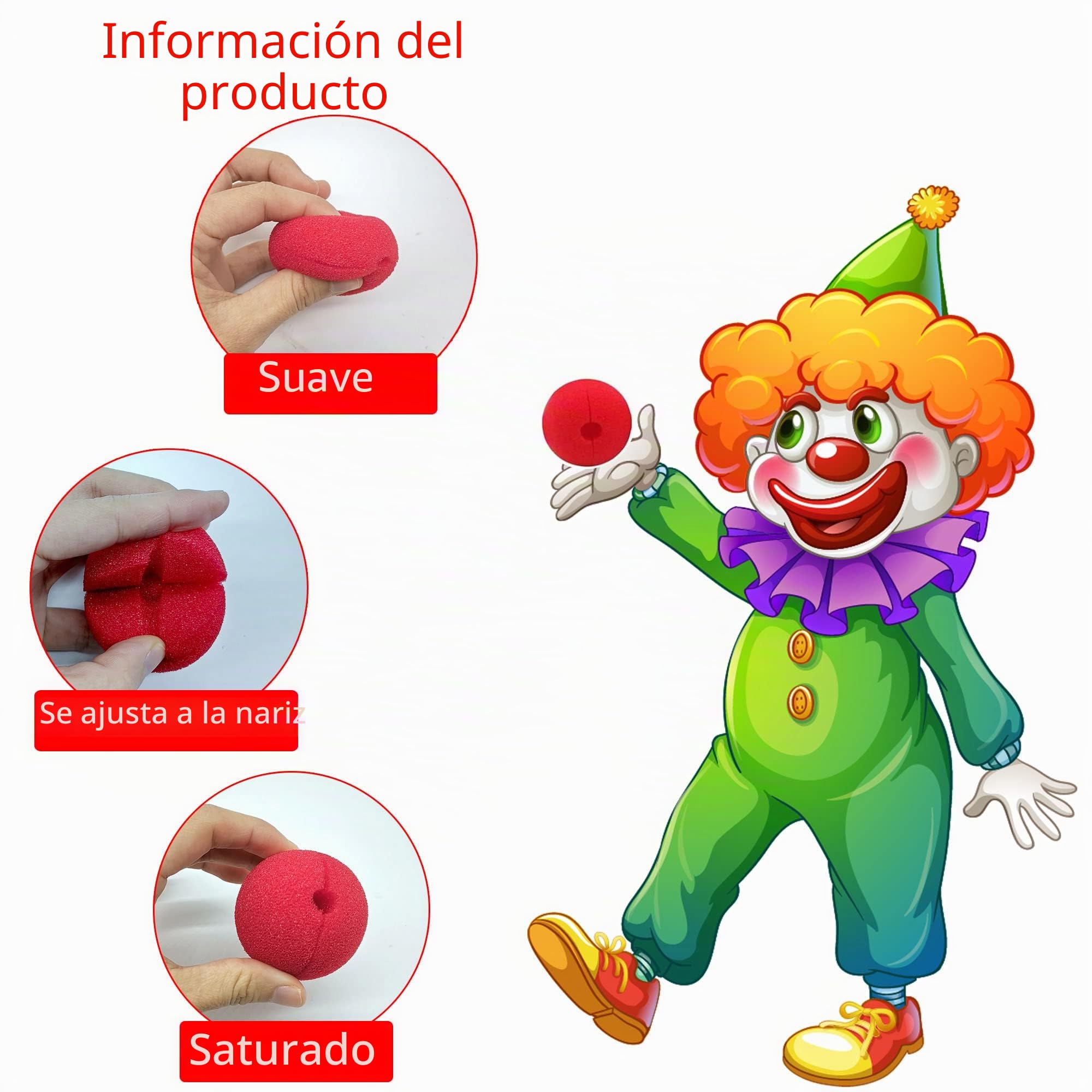 60 Unidades de 5 cm de Payaso Nariz Roja de Espuma para Adultos y Niños, Suministros para Fiestas, Cosplay, Mascarada, Circo, Halloween, Navidad, Carnaval y Cumpleaños