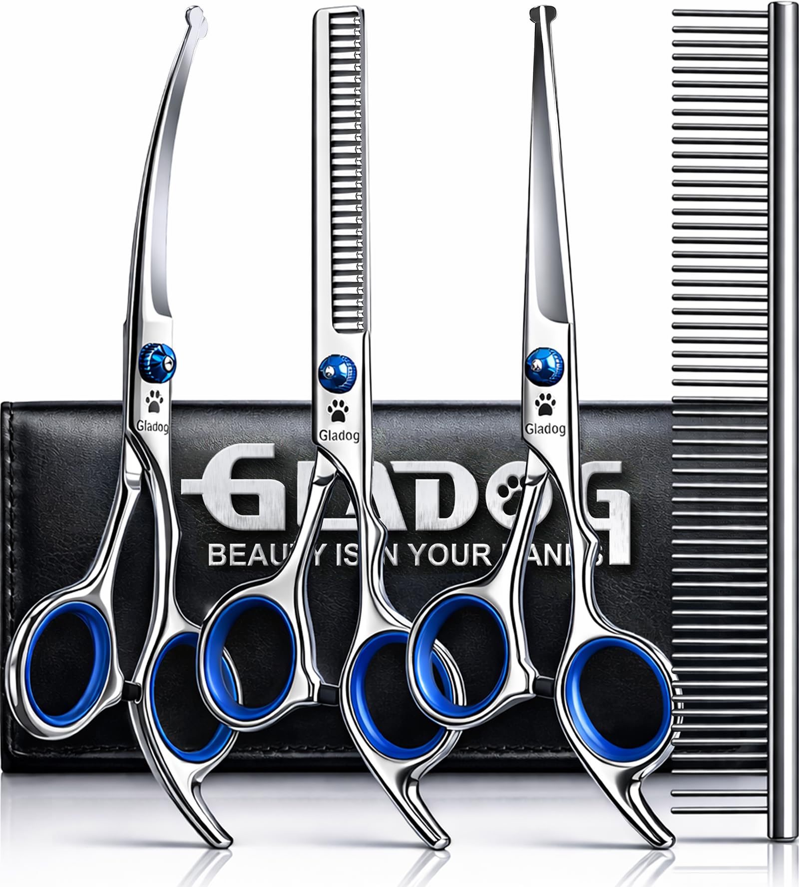 GLADOG Professional 5 in 1 Dog Grooming Scissors Set