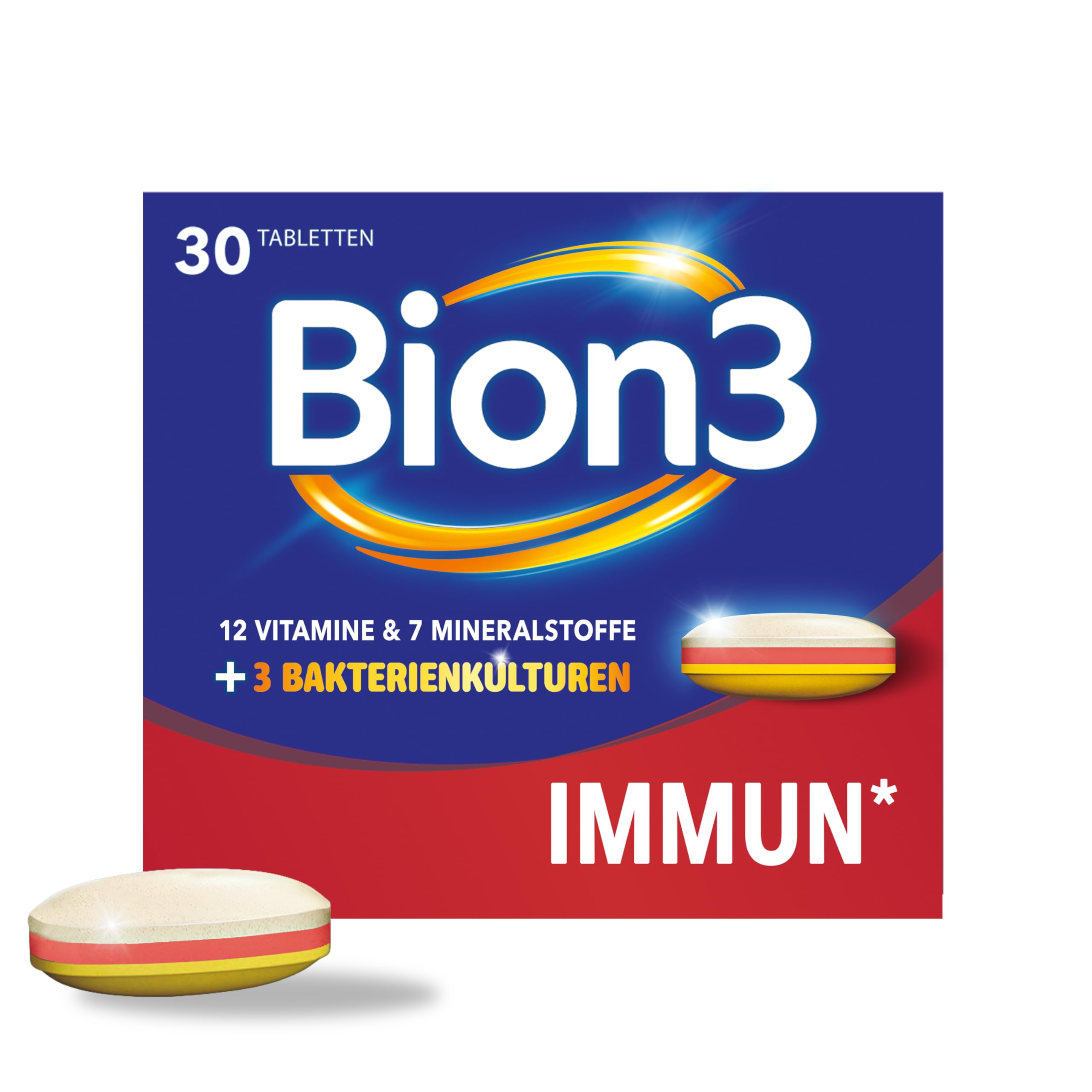 Bion3 Immun(1) Tabletten, Multivitamin Nahrungsergänzungsmittel zur Immun-Unterstützung(1) mit Vitamin C, Vitamin D, Zink & Eisen, sowie Bakterienkulturen, 30 Tabletten, 1-Monatsvorrat