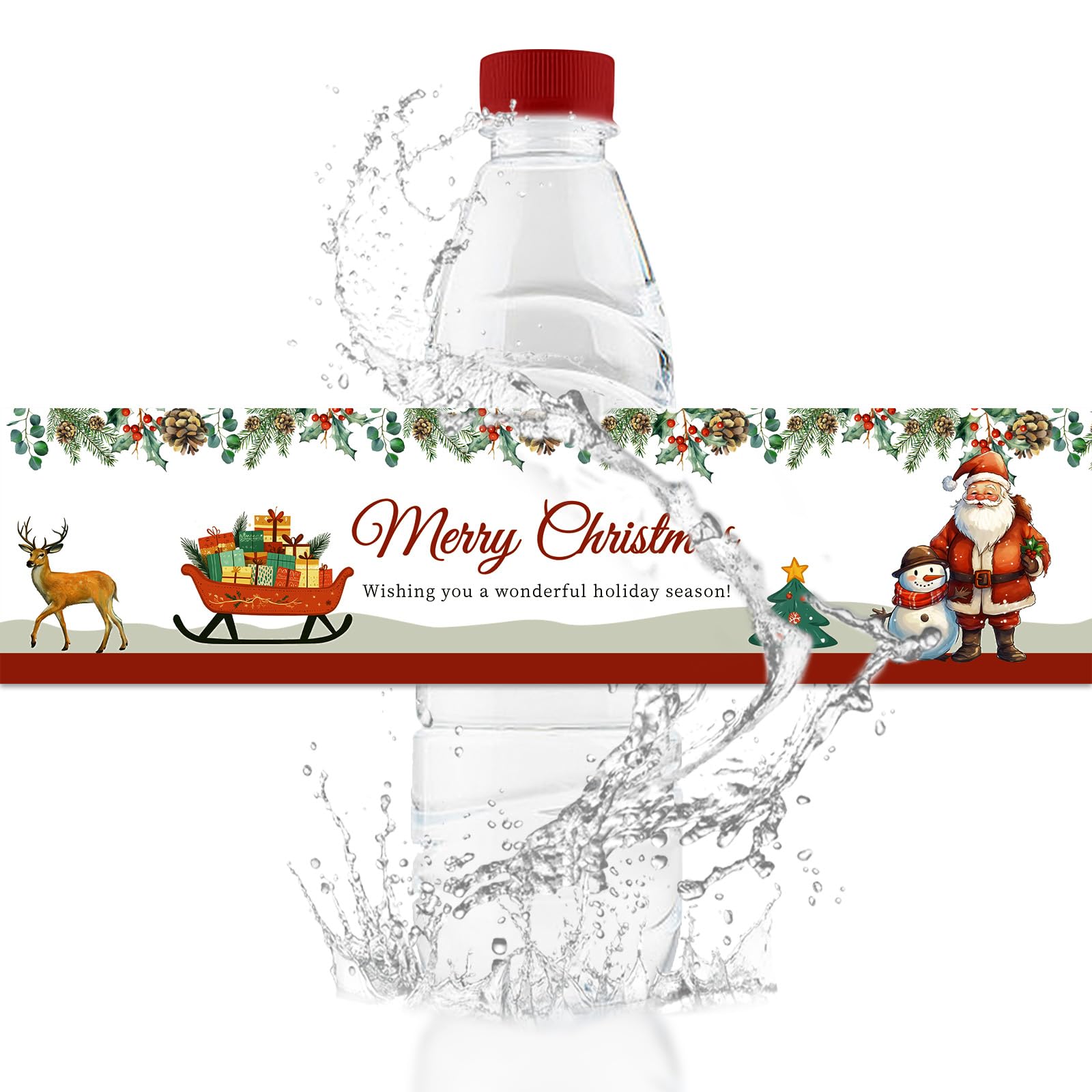 URROMA 48Pcs Christmas Water Bottle Labels - Santa Claus Stickers For Party Drinks