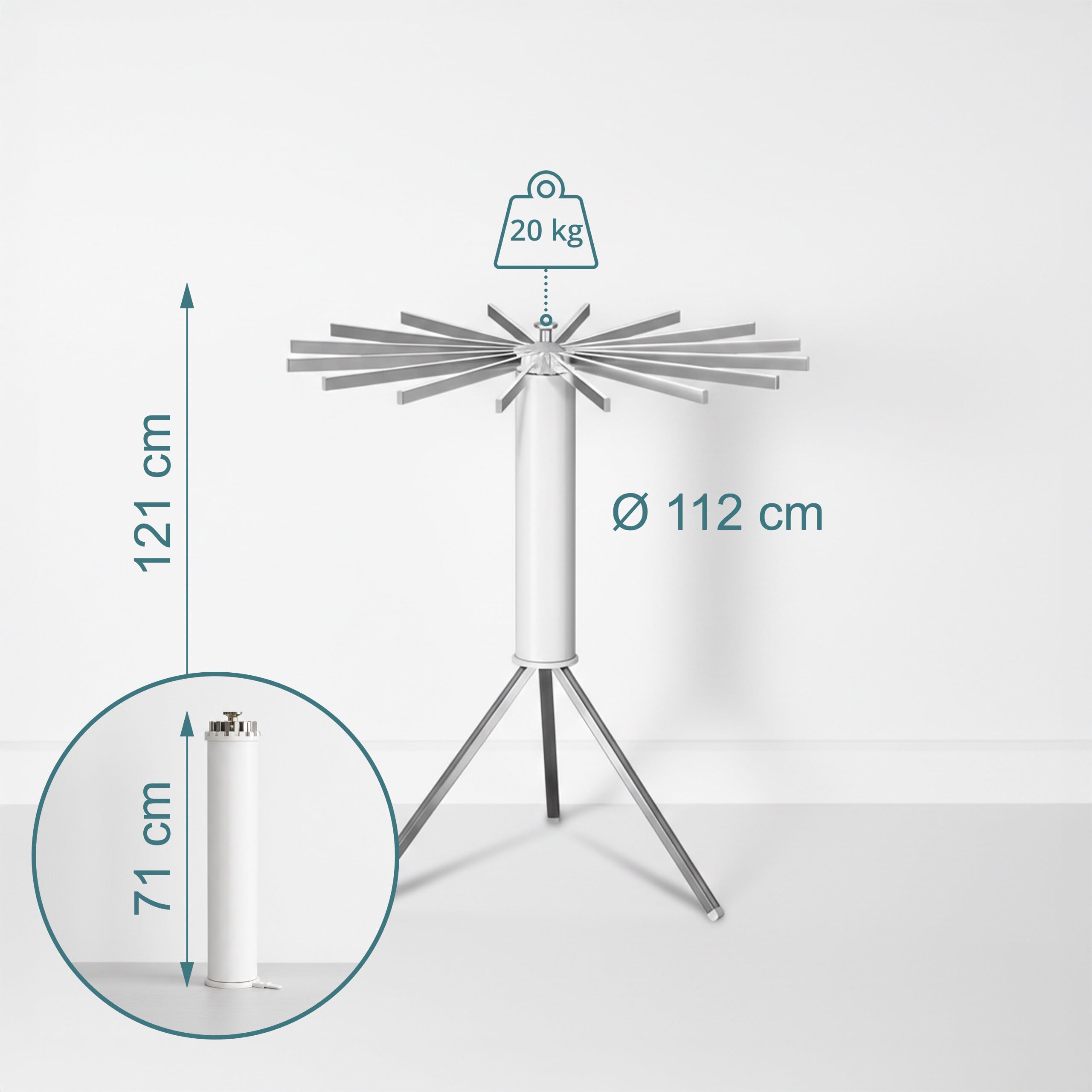 Stendibiancheria Relaxdays, Pieghevole, 16 aste, A x P: 121 x 112 cm, Metallo e plastica, Bianco/Argento