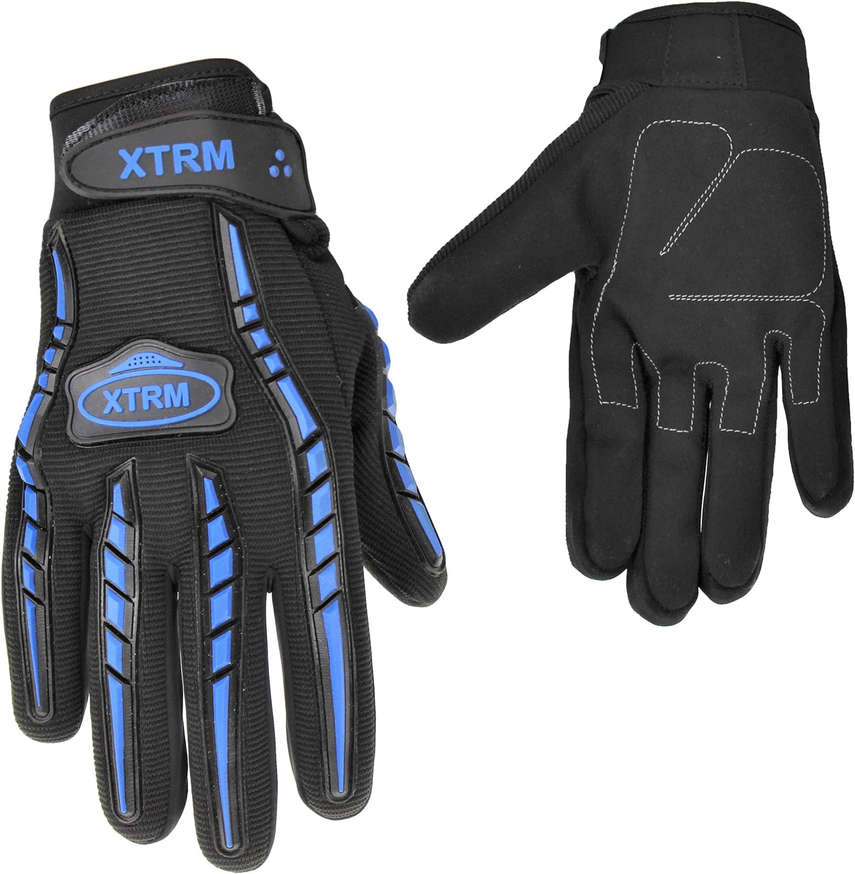 XTRM MX Ride Motorcycle Adult Gloves Black and Blue Touring ATV MTB Bike Protection Wear (2XL)