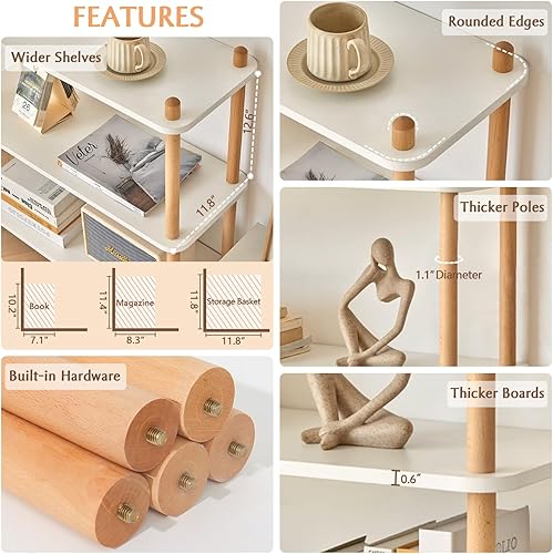 Miniatura 4 de IOTXY 3-Tier Wooden Shelf Bookcase - Modern Open Bookshelf, Free Standing Storage Rack, Multifunctional Display Stand for Home and Office, White,