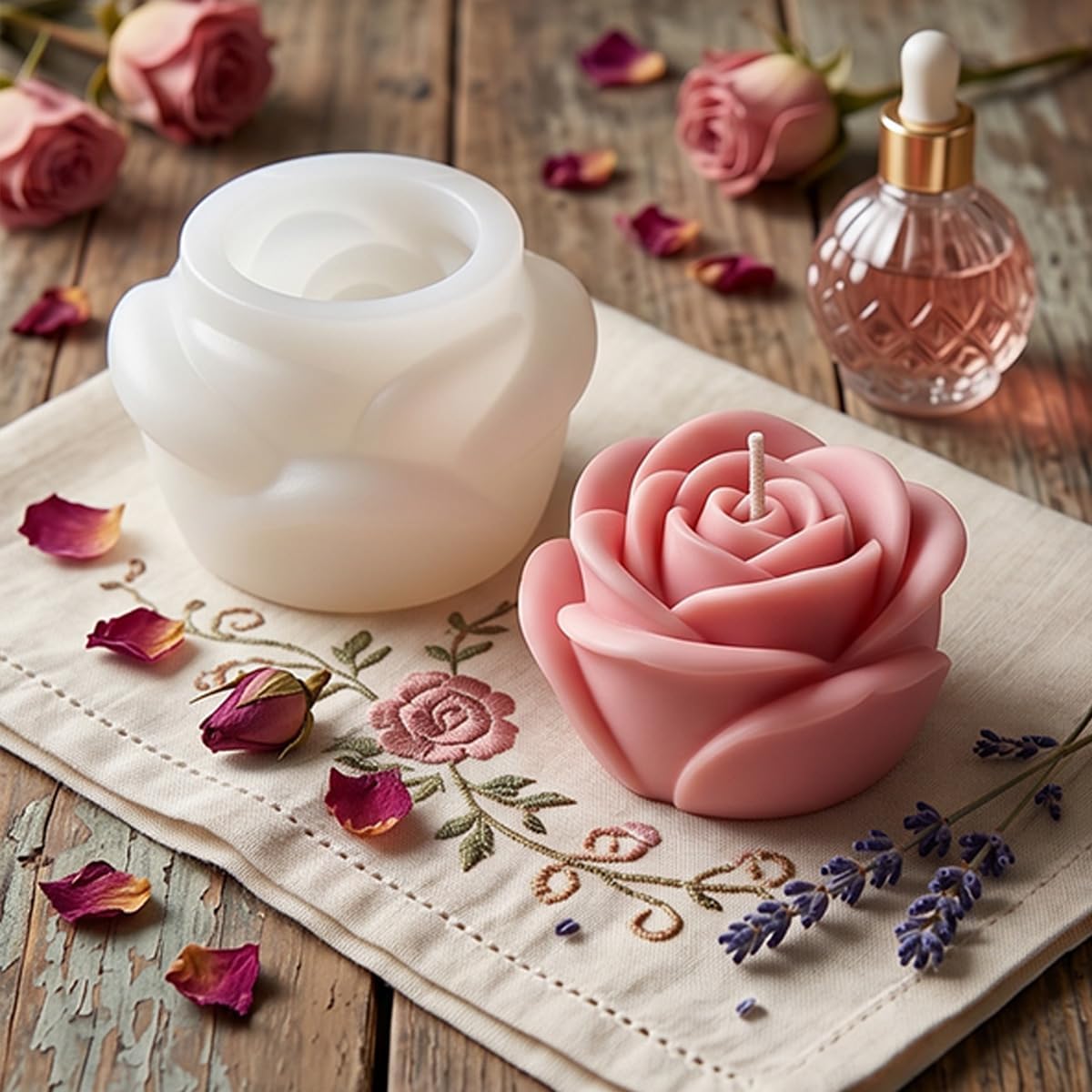 3 Pcs Rose Candle Molds Set 3D Flowers Reusable Silicone Mold Making for Fondant Cake Candy Candle Resin Soap Ice Cube Mold Mom Gifts