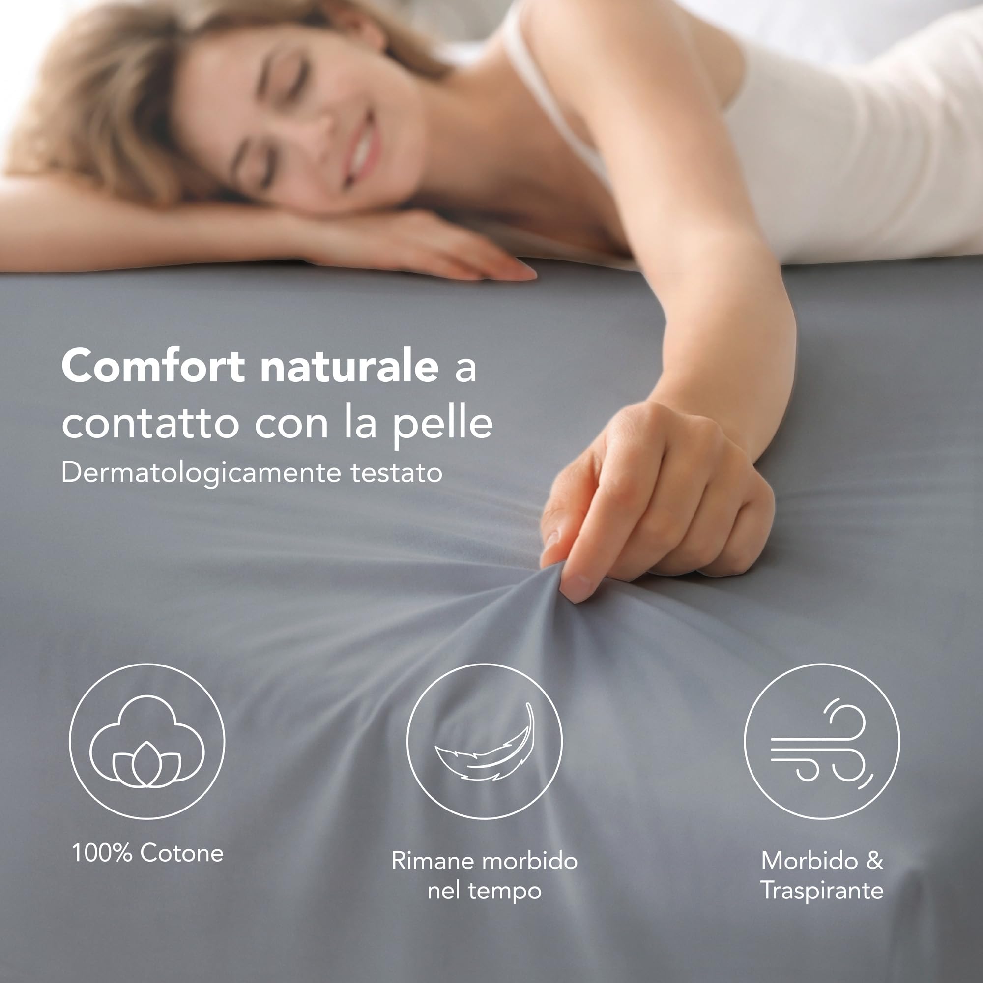 Ôhm Lenzuolo con Angoli Matrimoniale 160x200 cm Antracite – Jersey 100% Cotone Elasticizzato – Morbido e Traspirante – Angoli 28 cm per Materassi Alti – Certificato OEKO-TEX