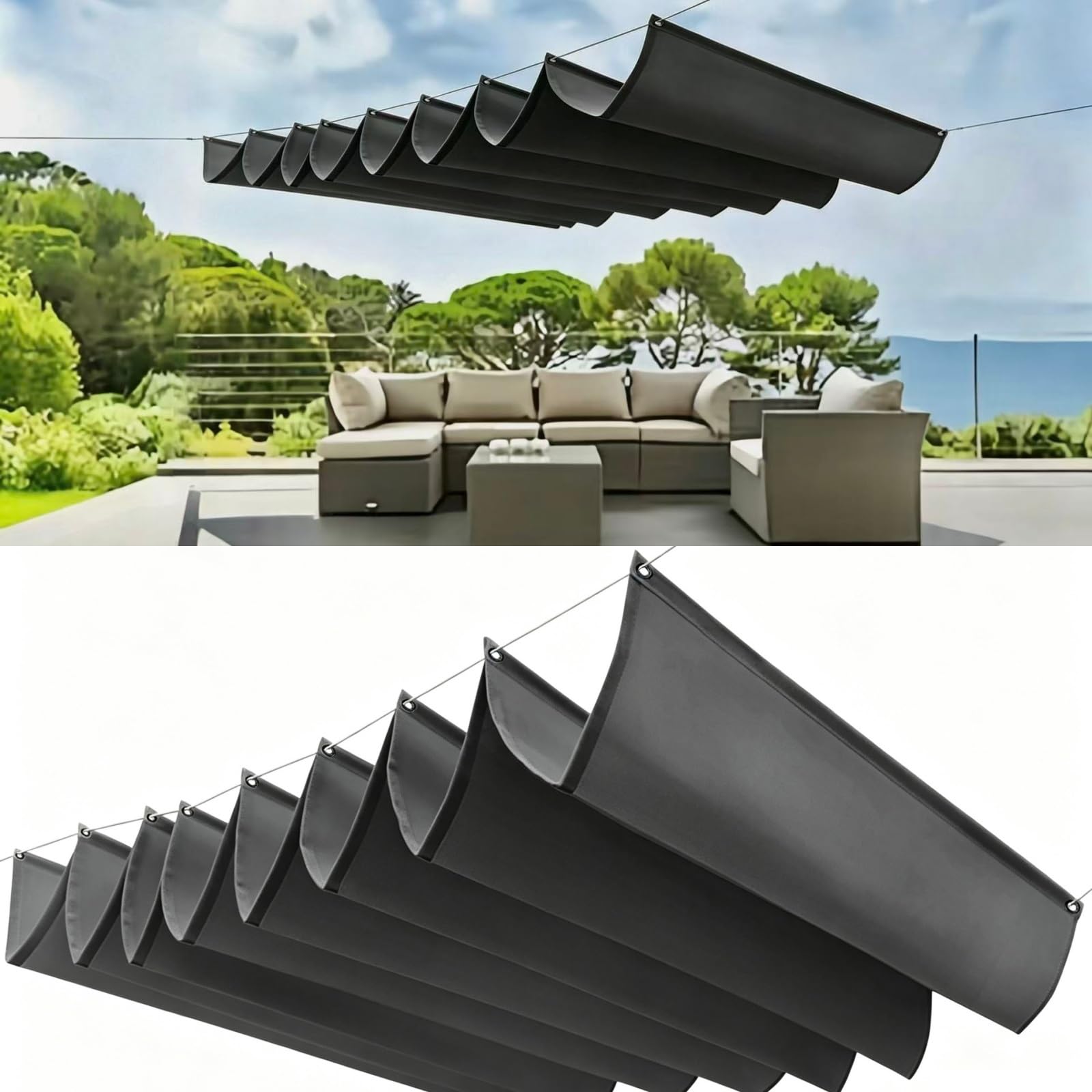 Voile ombrage rétractable vague 140x220 gris foncé pour balcon