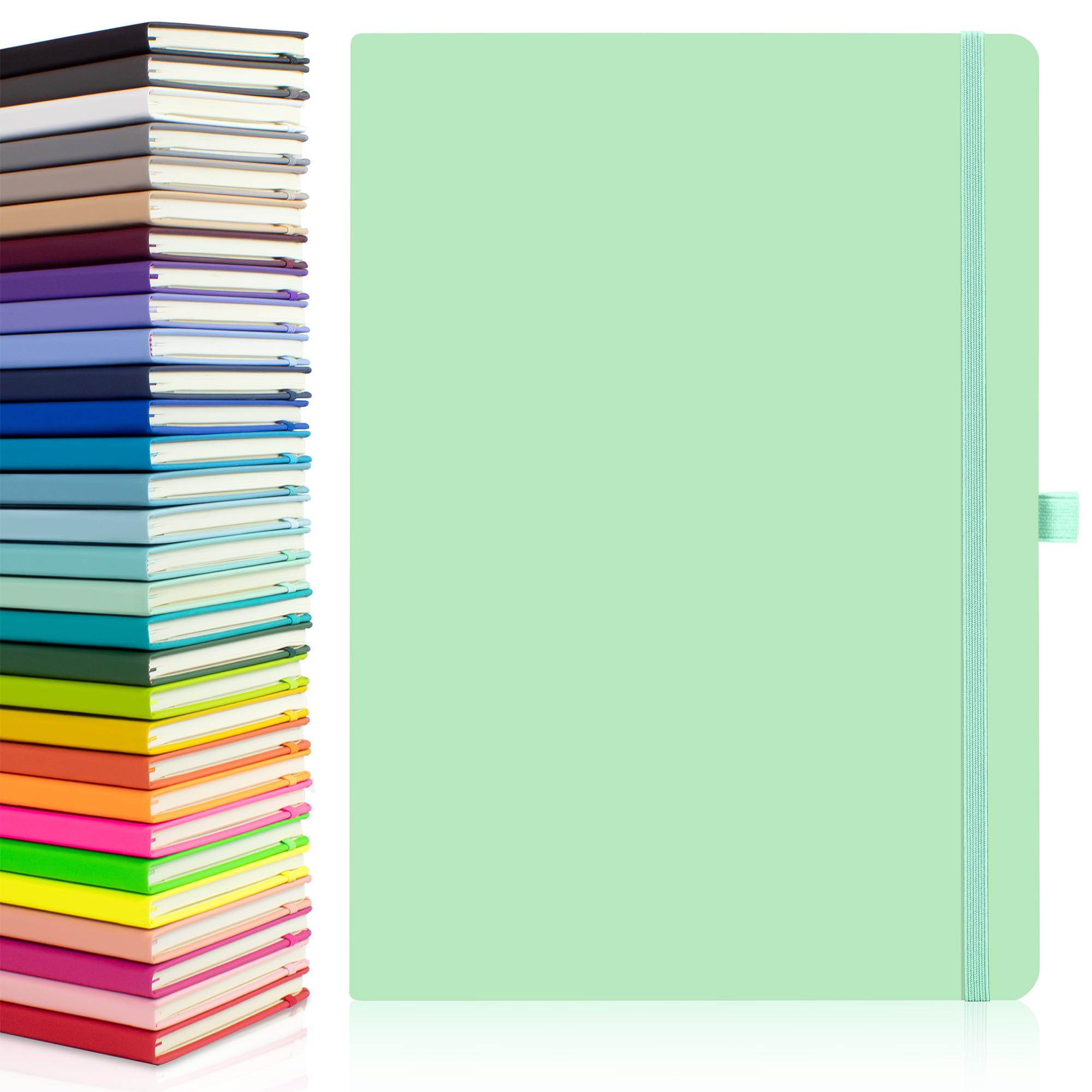 20 x Bulk Pack of Notes London Eco A4 Notebook with Lined Pages, Pen Loop, Ribbon, Date Marks and Paper Pocket, Medium Hardback Journal, Note, sustainably sourced Paper (Pastel Mint) — image 1