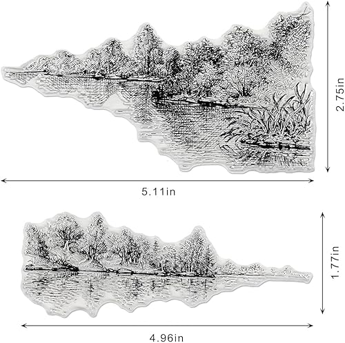 Miniatura 2 de Sellos transparentes de fondo de paisaje forestal para decoración de tarjetas, álbumes de recortes, árboles, pájaros, fondo de silicona, sellos