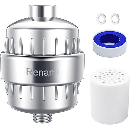 Renami 20-Stage Shower Filter for Hard Water, High Output Water Softener Shower Head Filters with 1 filter cartridge, Remove Chlorine and Fluoride, 1-Minute Installation (Deluxe Polished Chrome)