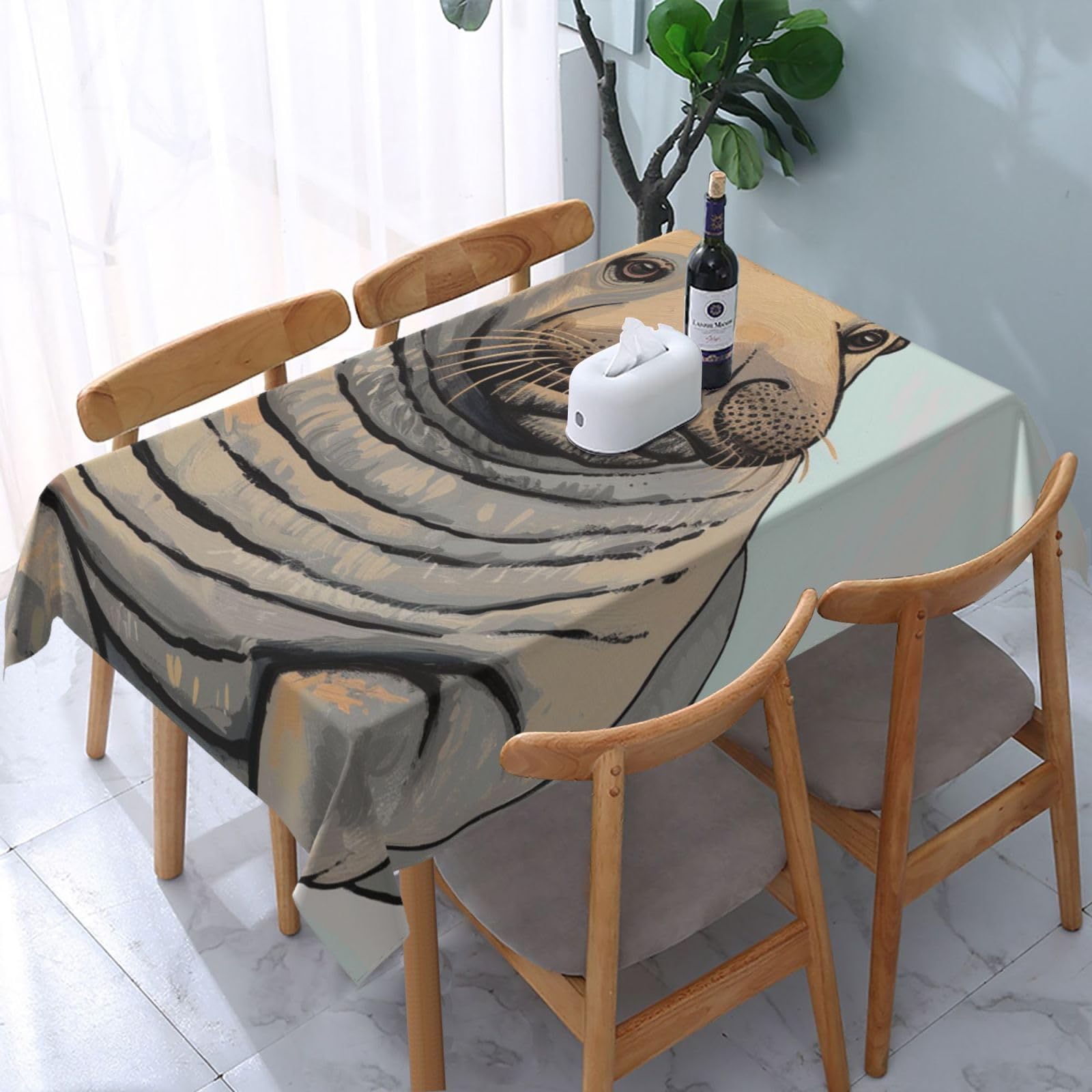 WPKJU Walrus Art Printed Tablecloth Water Resistant Table Cover Washable Rectangle Table Cloth for Tables 54x72 in