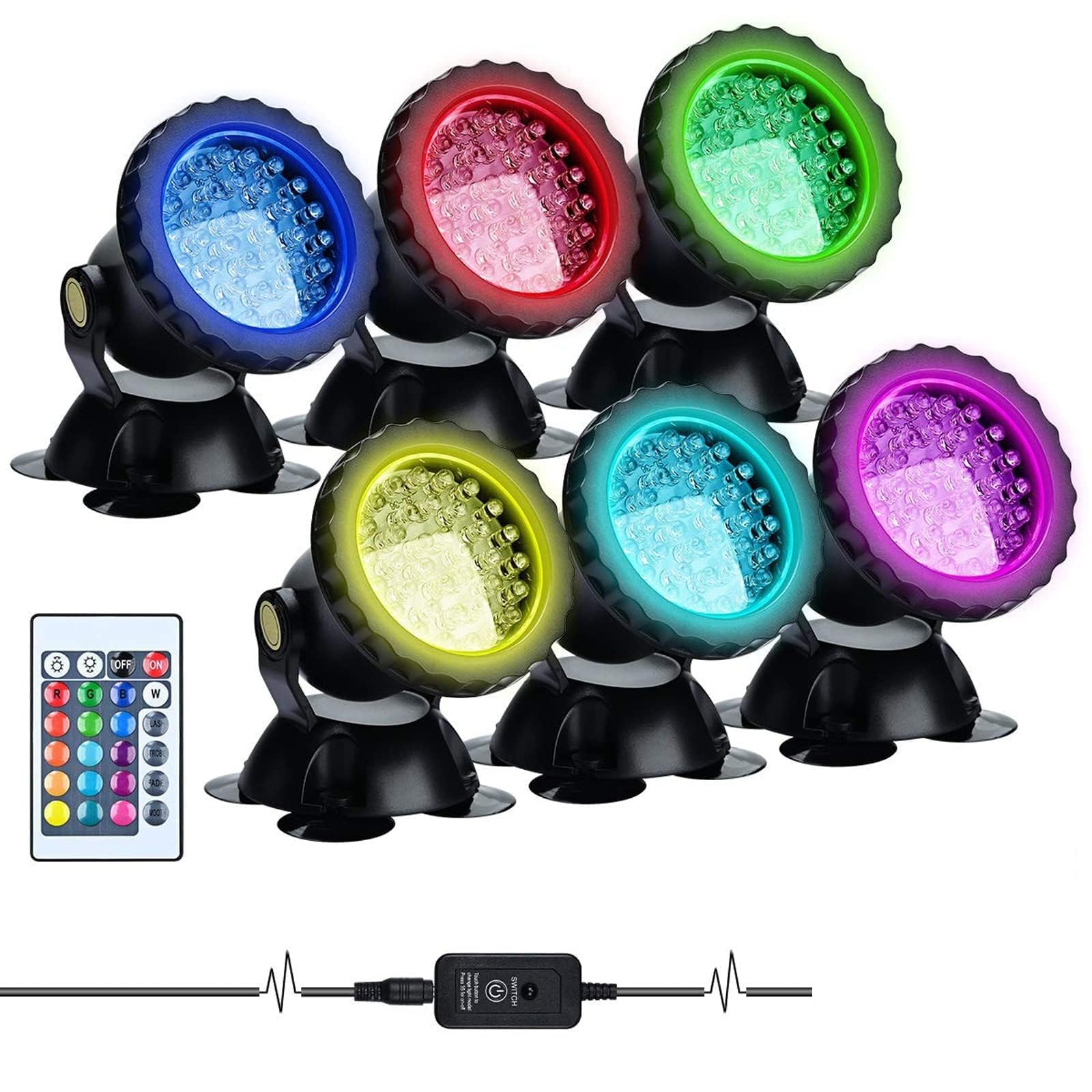 YUANCHUTOP Underwater SpotLights,Remote Control Change Color Submersible Lights, Waterproof for Garden Pond Aquarium Courtyard Pool Fountain(6 * 3W(DC12V))