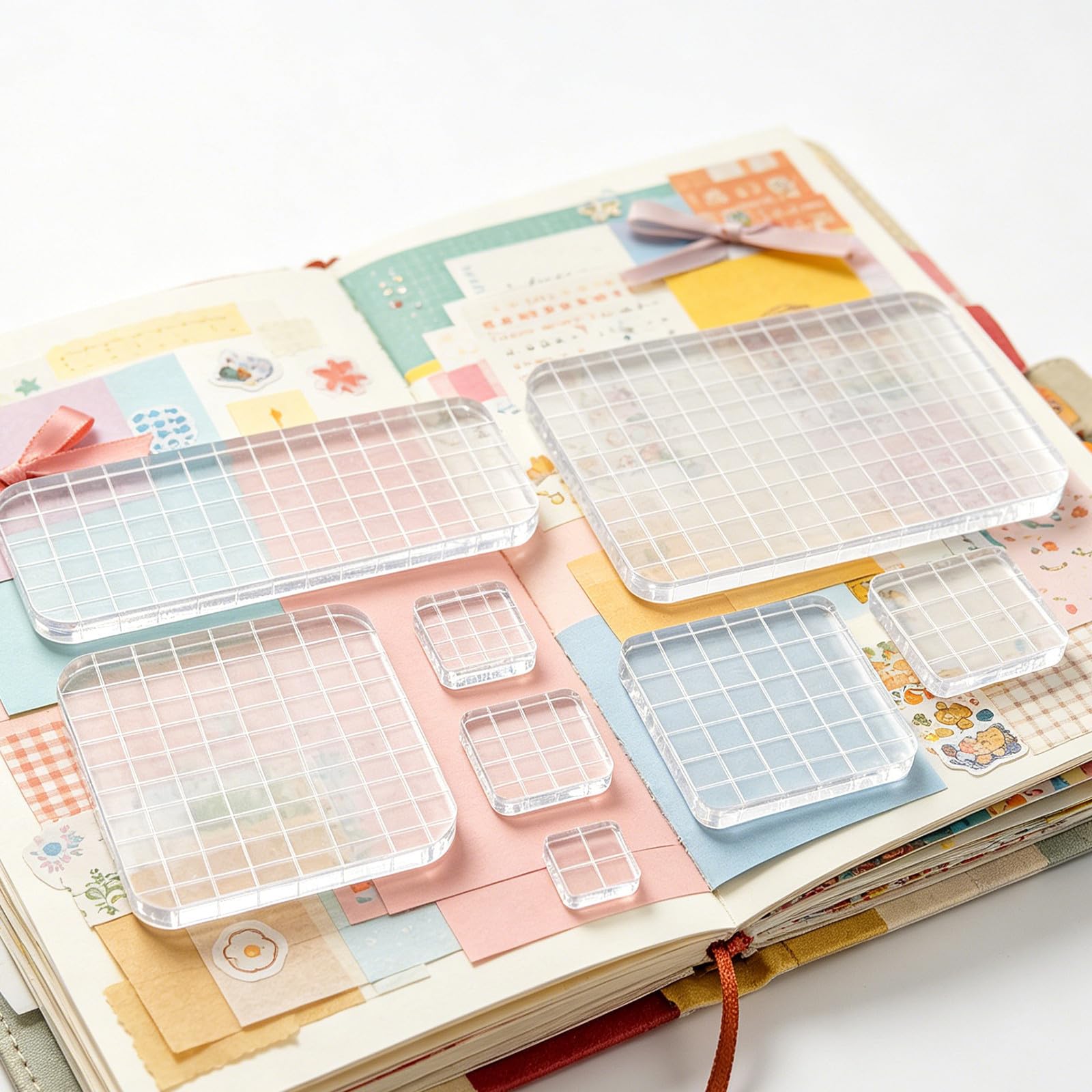 8 Piezas Bloques de Sellos Acrílicos con Líneas de Cuadrícula para Manualidades Herramientas de Estampado Transparentes para Álbumes y Tarjetas de Scrapbooking