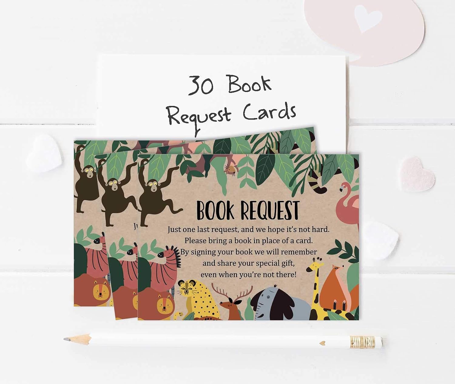 30 Kraft Books for Baby Shower Request Cards Bring A Book Instead of A Card Jungle Animals Gender Neutral Baby Shower Invitations Inserts Games