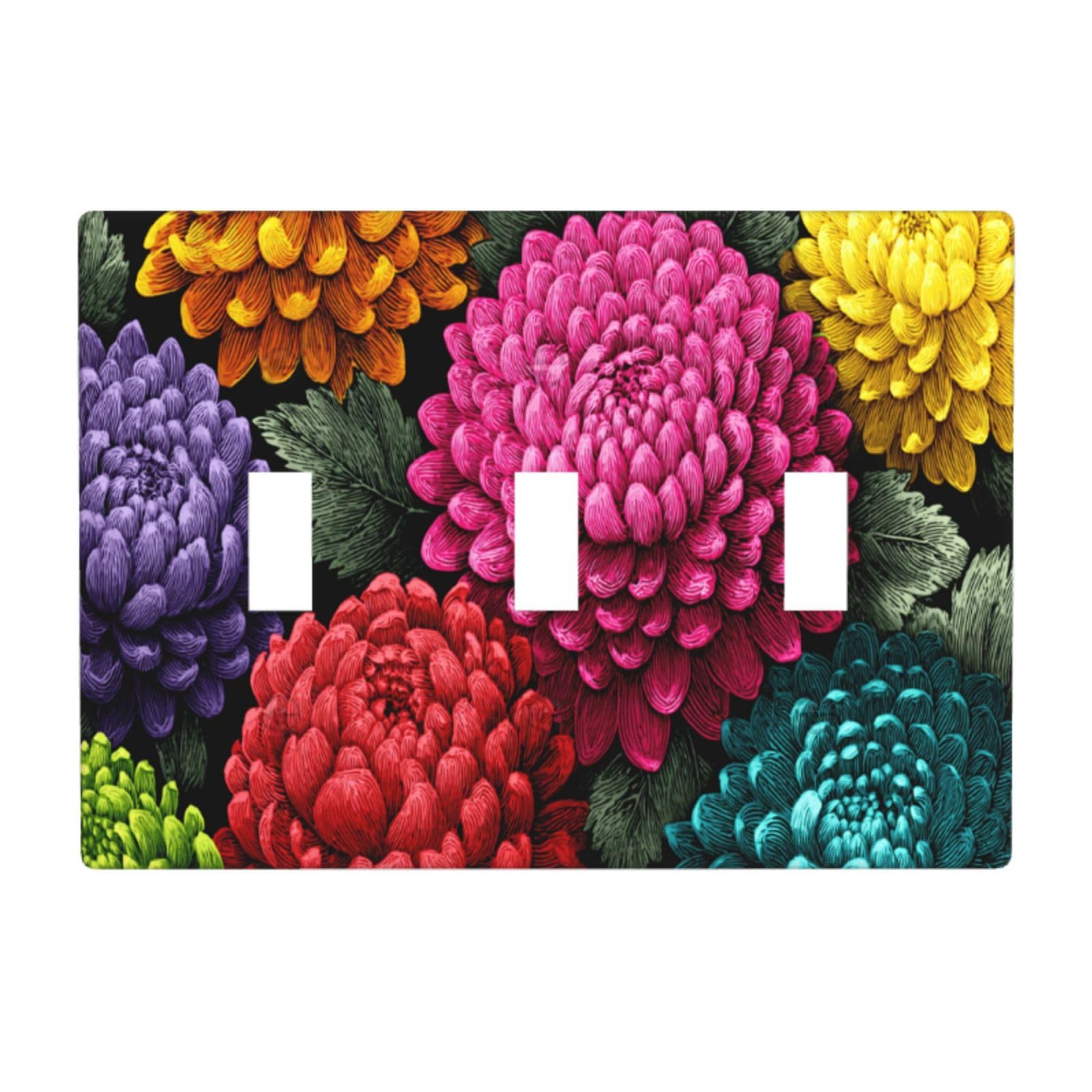 Woshuwo White Chrysanthemums In Orange Purple Pink Red Light Switch Covers 3 Gang Triple Toggle Wall Plate Switchplate Electrical Faceplate For Bathroom Kitchen Bedroom Decor