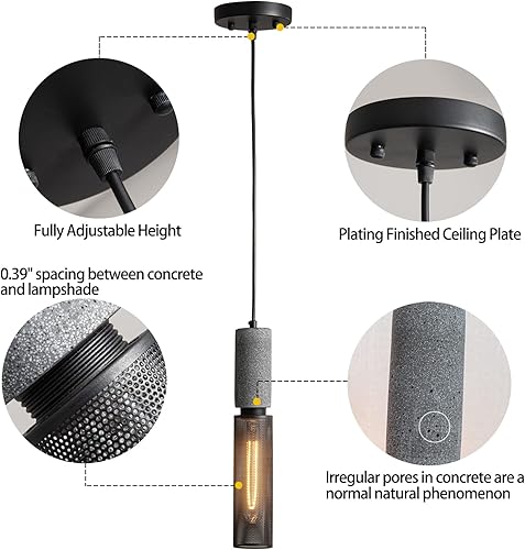 Miniatura 10 de Lámpara colgante lineal de hormigón de 3 luces con pantalla de malla metálica, moderna iluminación colgante industrial de cemento para cocina, isla,