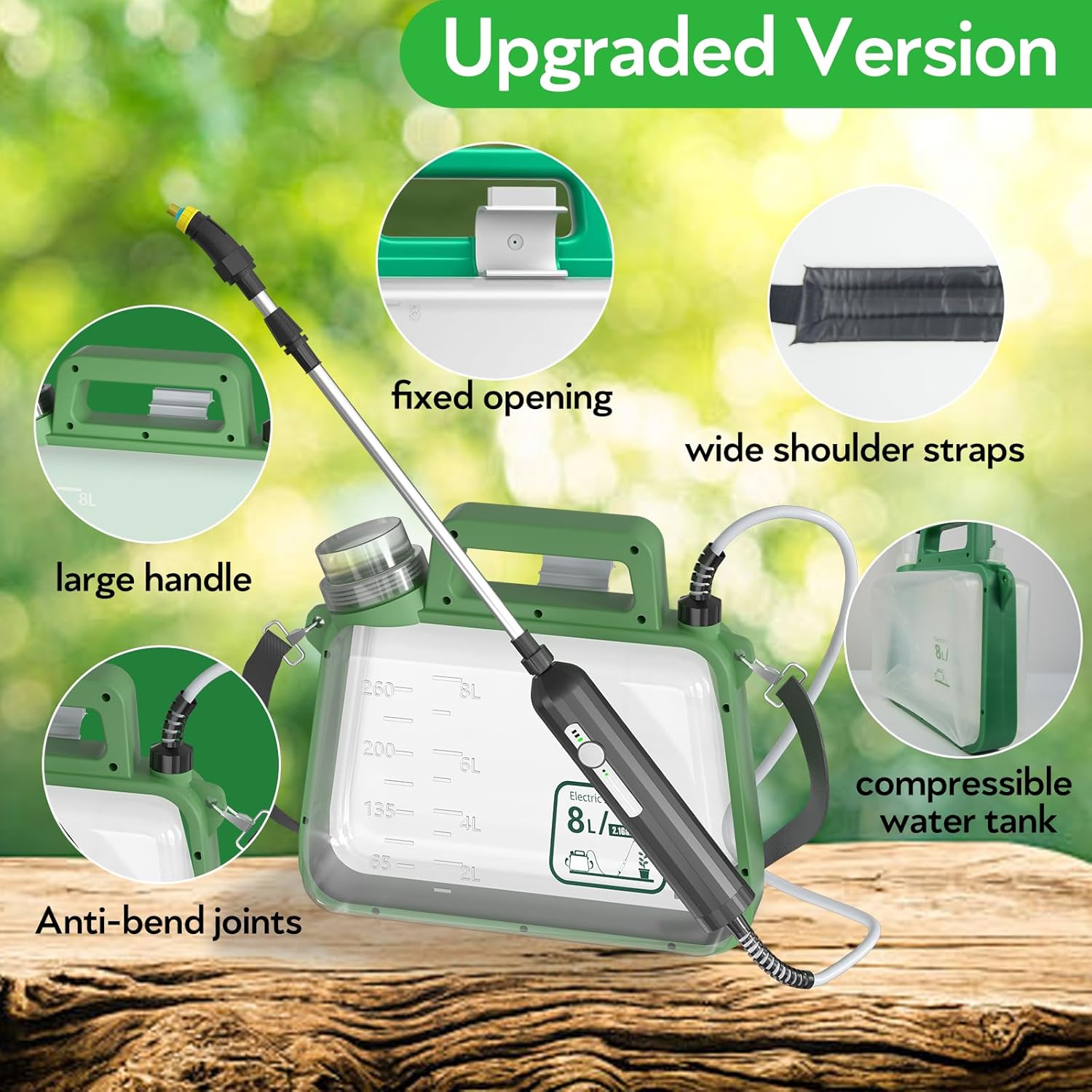 2 Gallon Electric Garden Sprayer, Rechargeable Weed Sprayer, Battery Powered Sprayer with Waterproof Telescopic Spray Wand, 4 Nozzles, 2 Speeds and Battery Indicators, for Weed Gardening