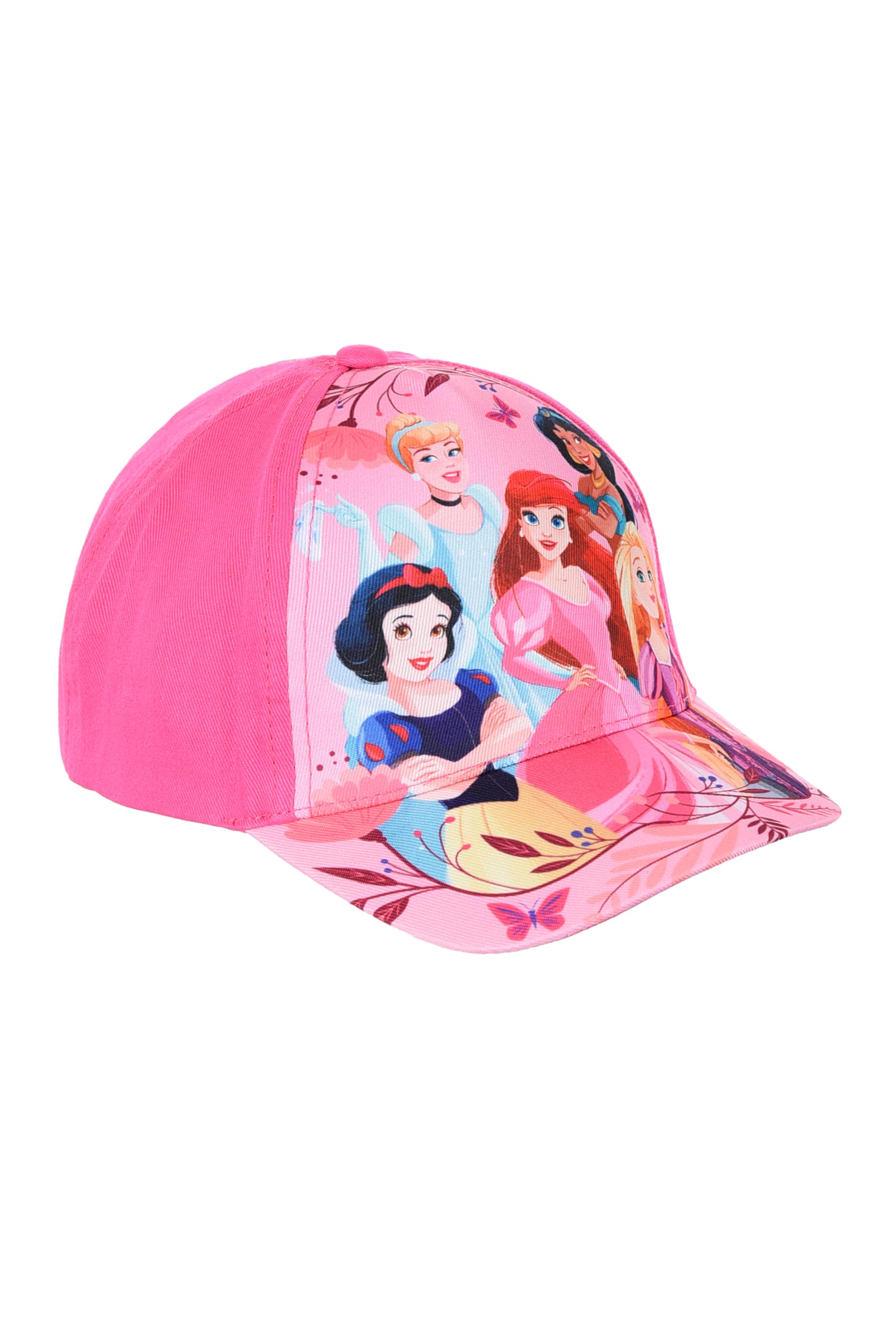 Disney Princess Girls Baseball Hat Summer Cap Ariel Rapunzel Snow White Jasmine Cinderella Girls Gift, Fuchsia, 6 1/2