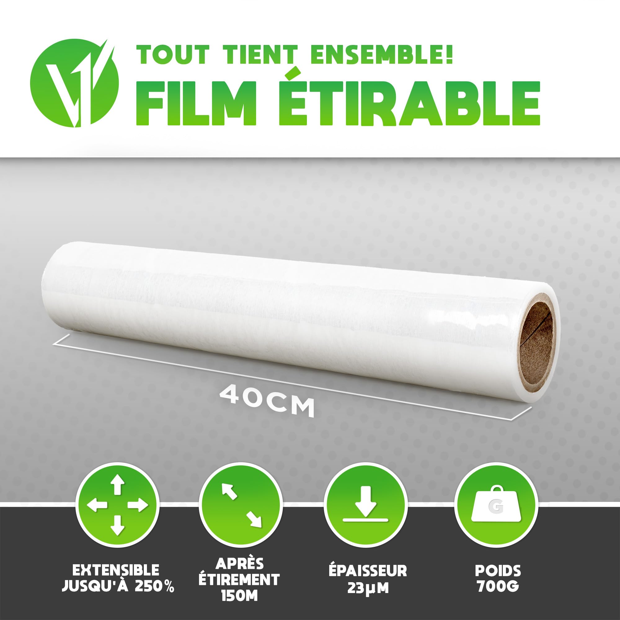 Film Etirable Déménagement V1 Trade - 6 Rouleaux Palette 40cm X 350m - Protection Robuste Pour Colis Et Meubles