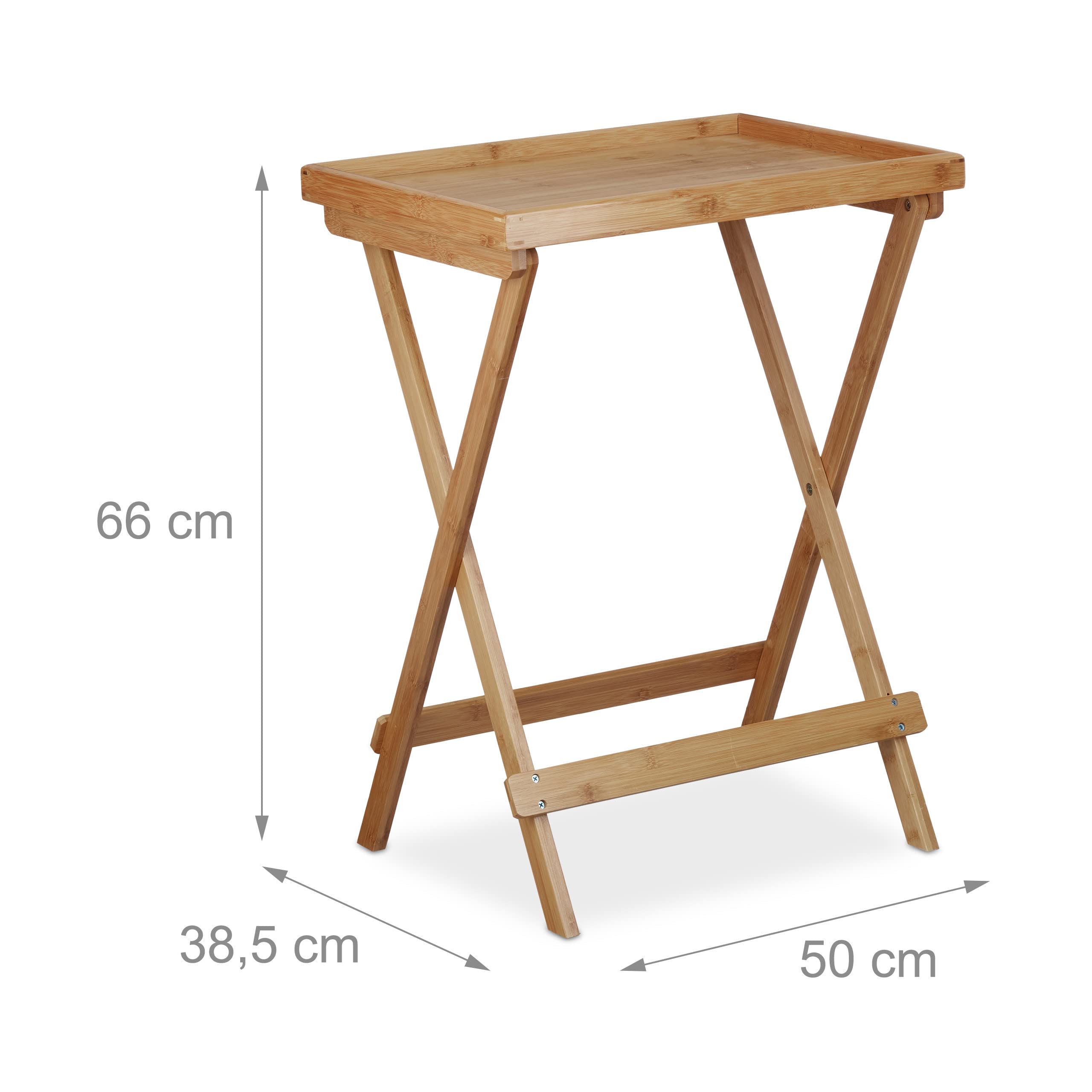 Relaxdays Tavolino Vassoio in Bambù, HxLxP: 66 x 50 x 38,5 cm, per Colazione a Letto, Balcone, Pieghevole, Naturale
