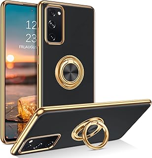 BENTOBEN Capa para Samsung Galaxy S20 FE, capa fina com suporte de anel de 360°, suporte magnético para carro, suporte para carro, capa protetora para mulheres meninas meninos e homens para Samsung Galaxy S20 FE 5G 6,5 polegadas 2020, preto/dourado