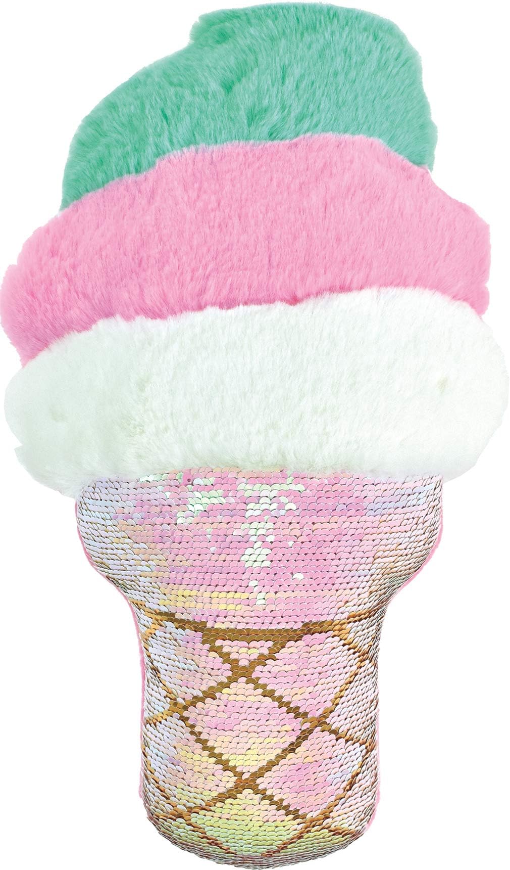 iscream Soft Serve Swirl Cone 15" Reversible Sequin and Plush Fur Fleece Back Accent Pillow
