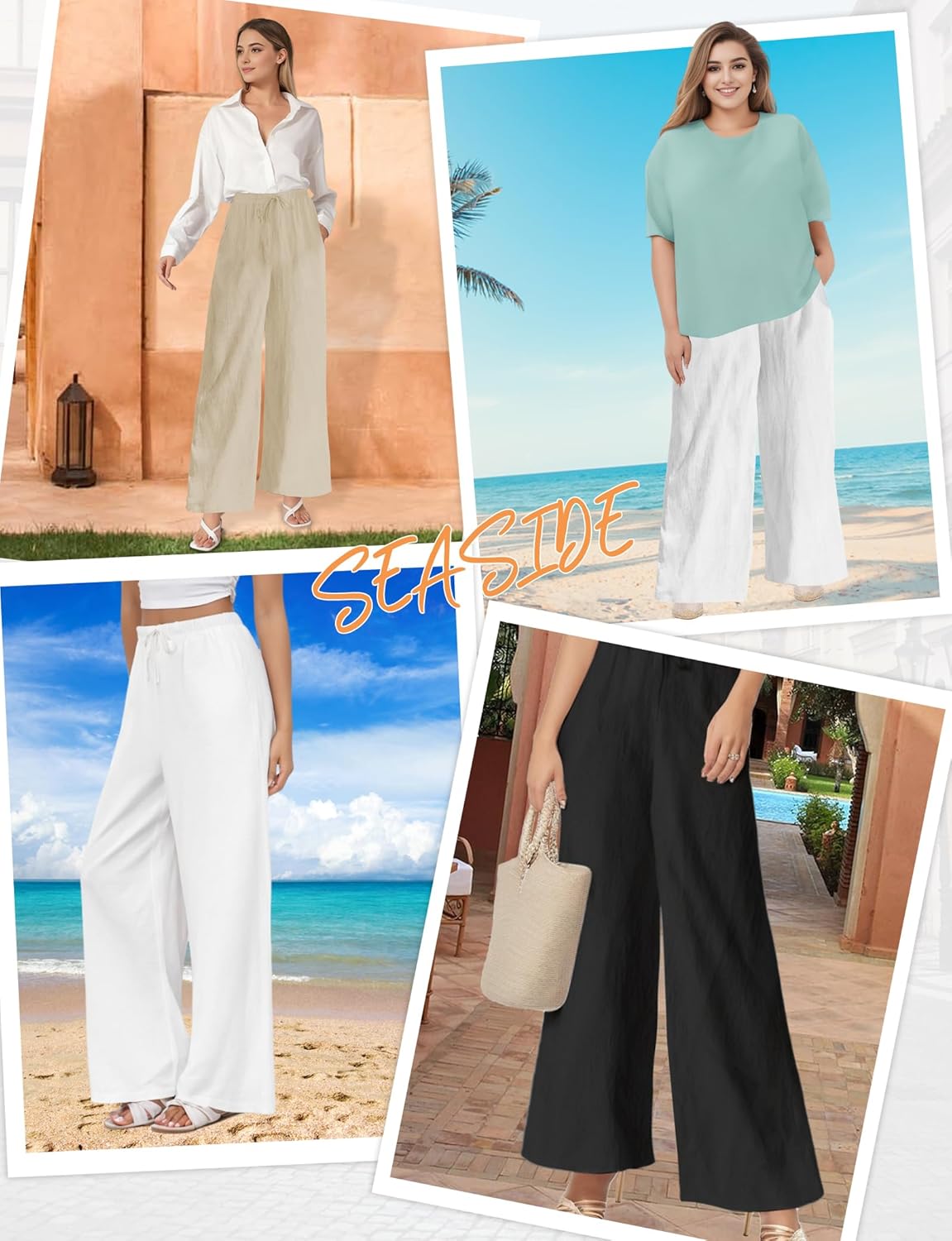 Buauty Plus Size Palazzo Cotton Linen Pants Women Wide Leg Pants Loose Fit Casual Comfy Lounge Flowy High Waist Trousers 2024 Black - Image 6