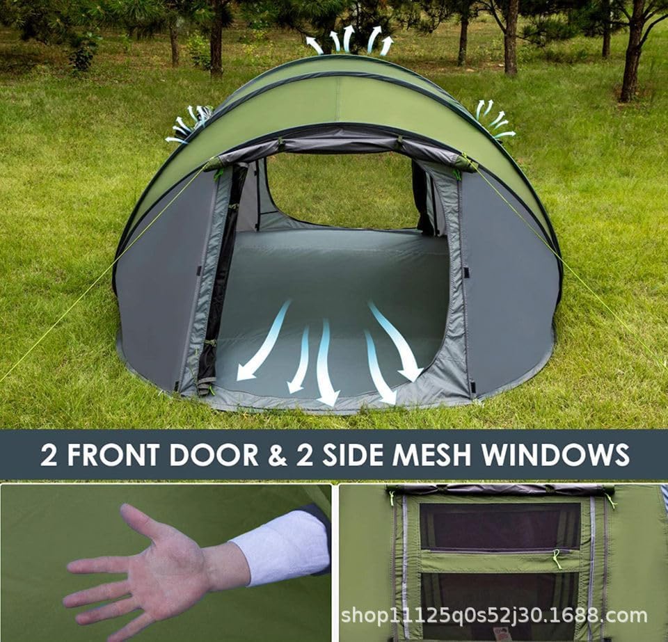 Tenda da Campeggio Pop-up Istantanea, Tenda per 5-6 Persone, Tenda A Installazione Automatica con 2 Finestre in Rete di Ventilazione, Tenda Familiare Parasole Impermeabile, Tenda A, Army Green