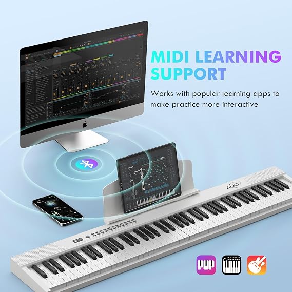 AiJoy 88-Key Portable Piano Keyboard, Magnetic Semi-Weighted Digital Piano | Velocity-Sensitive Keys, 900 Tones & 700 Rhythms, Bluetooth & USB-MIDI, Rechargeable for Beginners, Home Practice & Travel