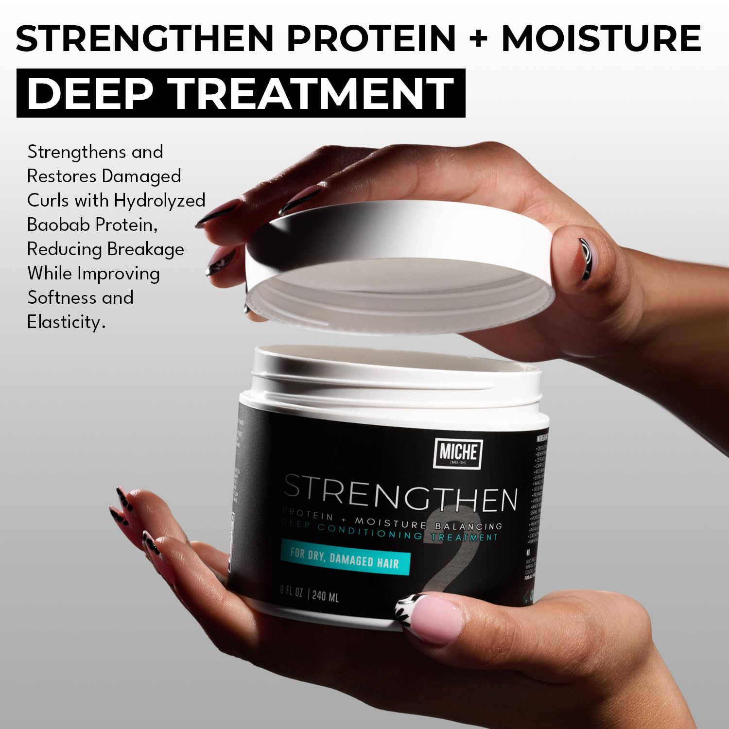 Miche Strengthen Protein - Acondicionador profundo para cabello rizado, rizado u ondulado, sin silicona ni parabenos, 237 ml