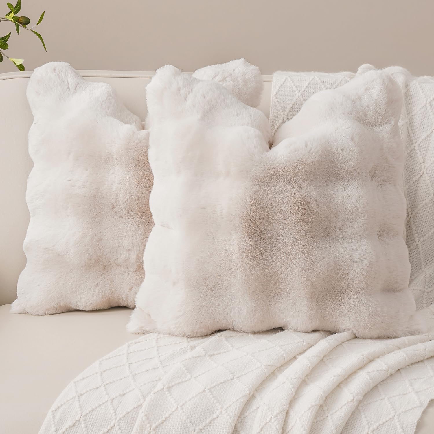 SOMAHE 20x20 Pillow Covers Set of 2 Throw Pillows Covers for Couch Plush Decorative Pillowcase for Farmhouse Sofa Fluffy Pillow Cover Cream White