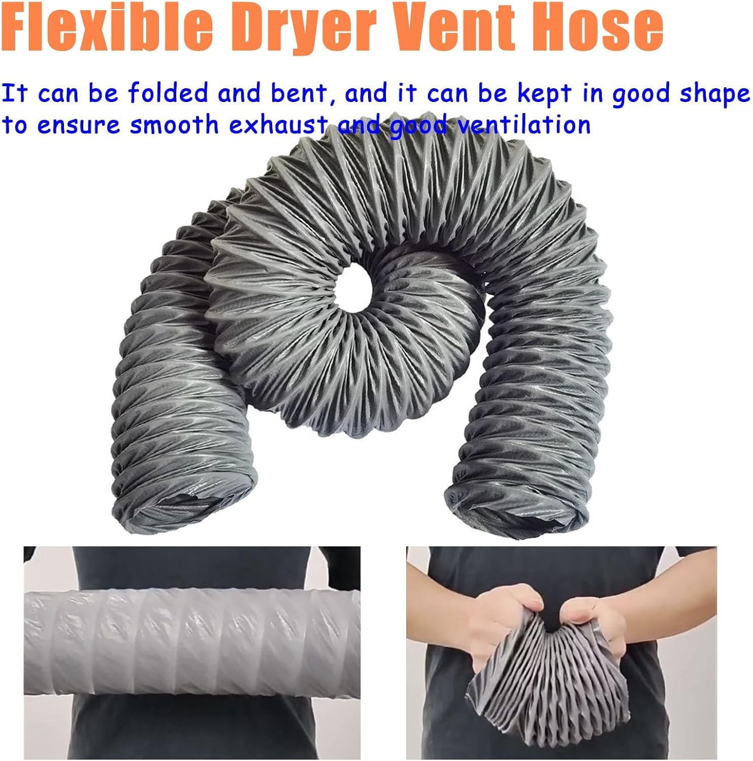 Dryer Vent Hose Gray Ducting Hose with Clamps, Heavy-Duty HVAC Ventilation Vents 3 4 5 6 8 Inch, Extra Long Exhaust Vent for Dryer Extension, for Grow Tents(5m(16.4ft),Dia- 115mm(4.5in))