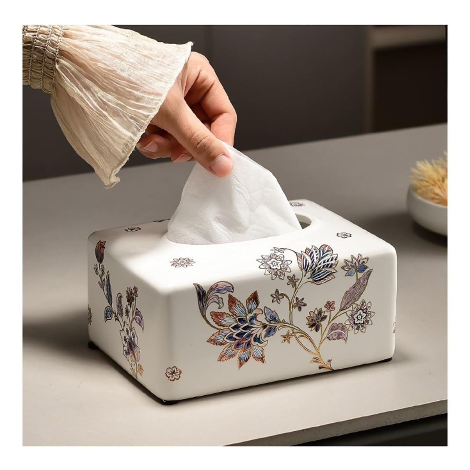 Tissue Dispenser Box Box Cover Floral Decorative Tissue Holder, Rectangle For Bathroom Apartment Must Haves(B)
