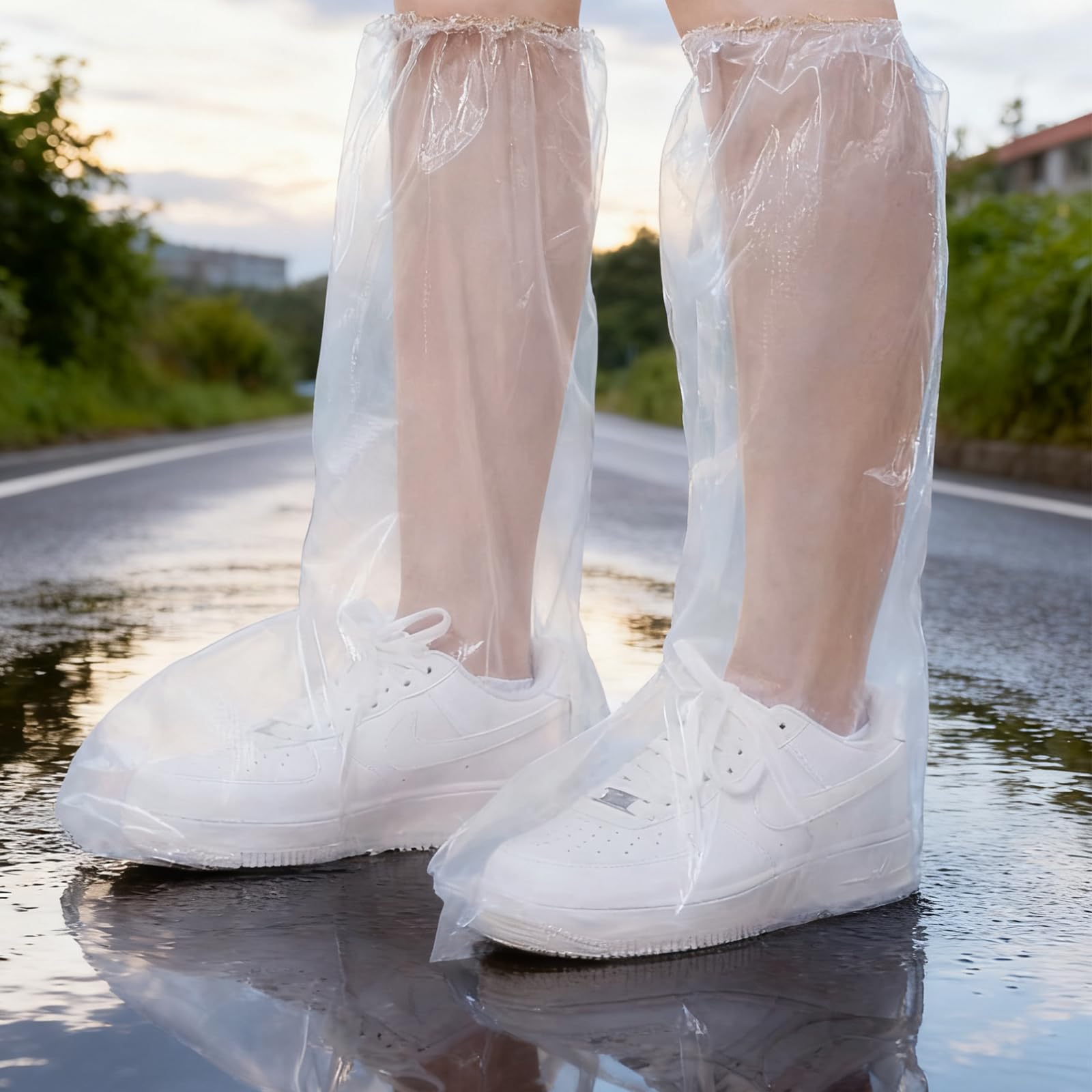 Copriscarpe impermeabili usa e getta per pioggia, 10 paia di copriscarpe in plastica trasparente, resistente, antiscivolo, per uomini e donne, per uso in Disney, pendolari e viaggi (trasparente