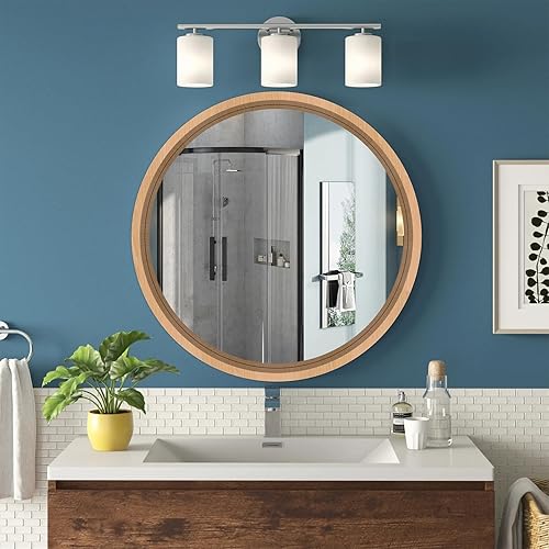 Miniatura 4 de FUWU HOME Wood Round Mirror 30" Circle Wall Mirror Farmhouse Bathroom Vanity Mirror for Living Room Bedroom Entryway Modern Decoration (30" Freely