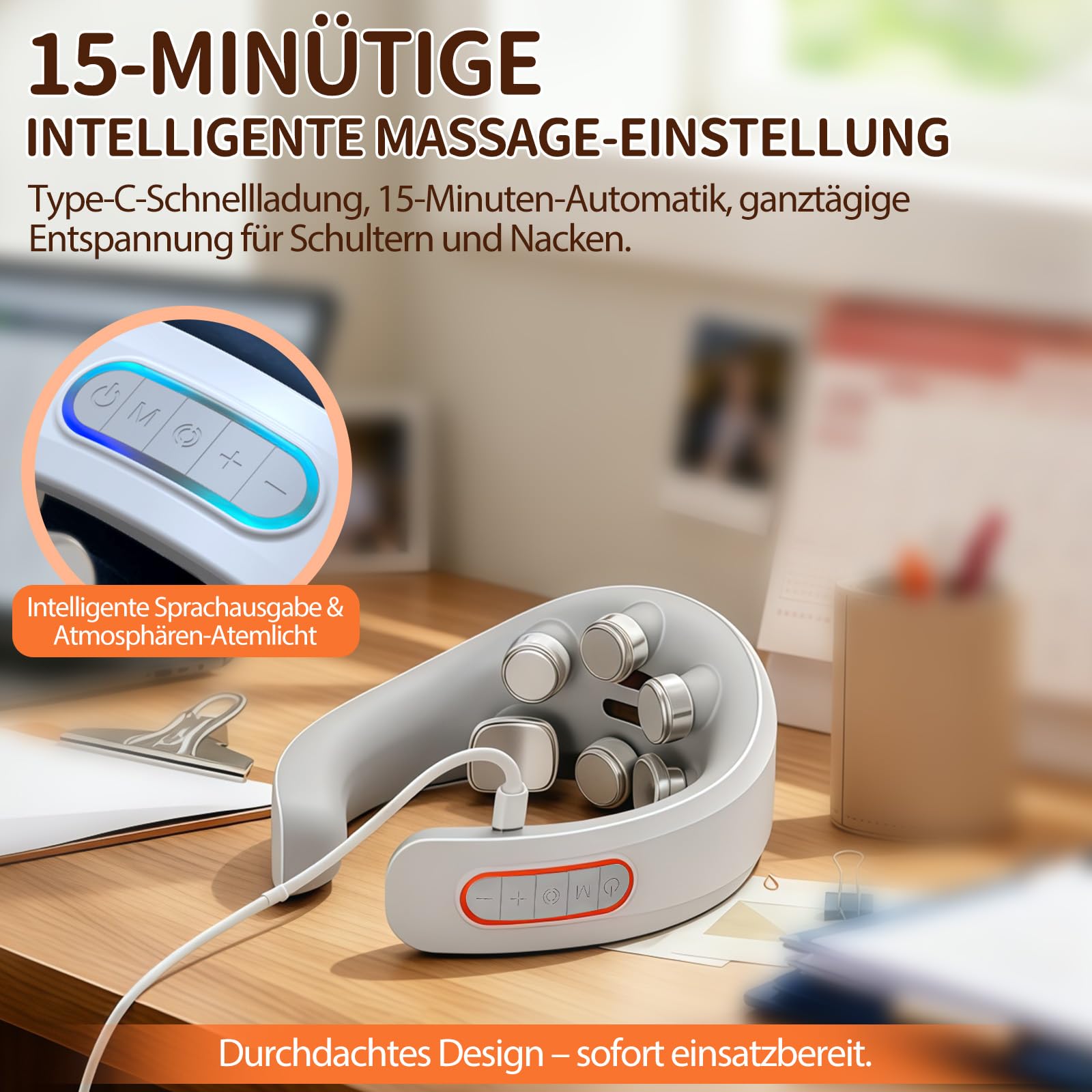 Nackenmassagegerät, Intelligentes Nackenmassagegerät Mit Stimme, 5 Modi 9 Intensitätsstufen Tragbares Elektrisches Massagegerät für Damen Herren
