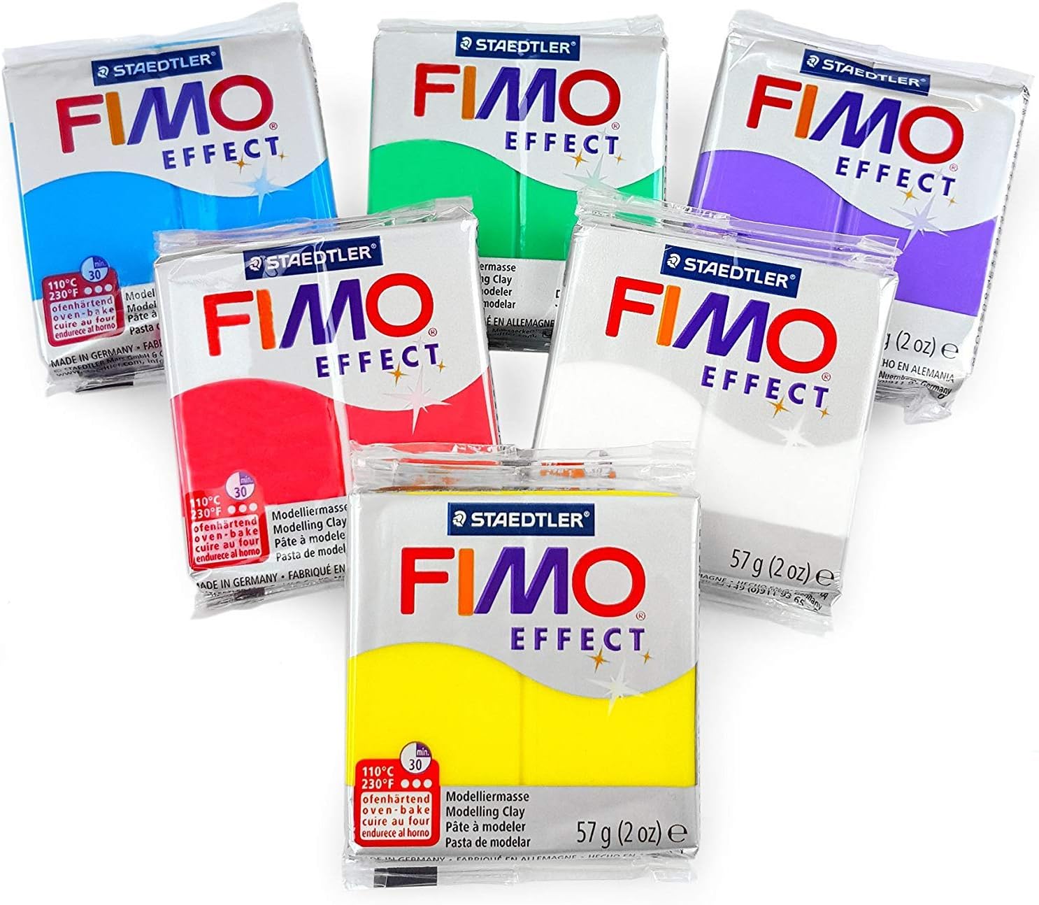 FIMO Effect Polymer Oven Modelling Clay - 57g - Set of 6 - Transparent Finish