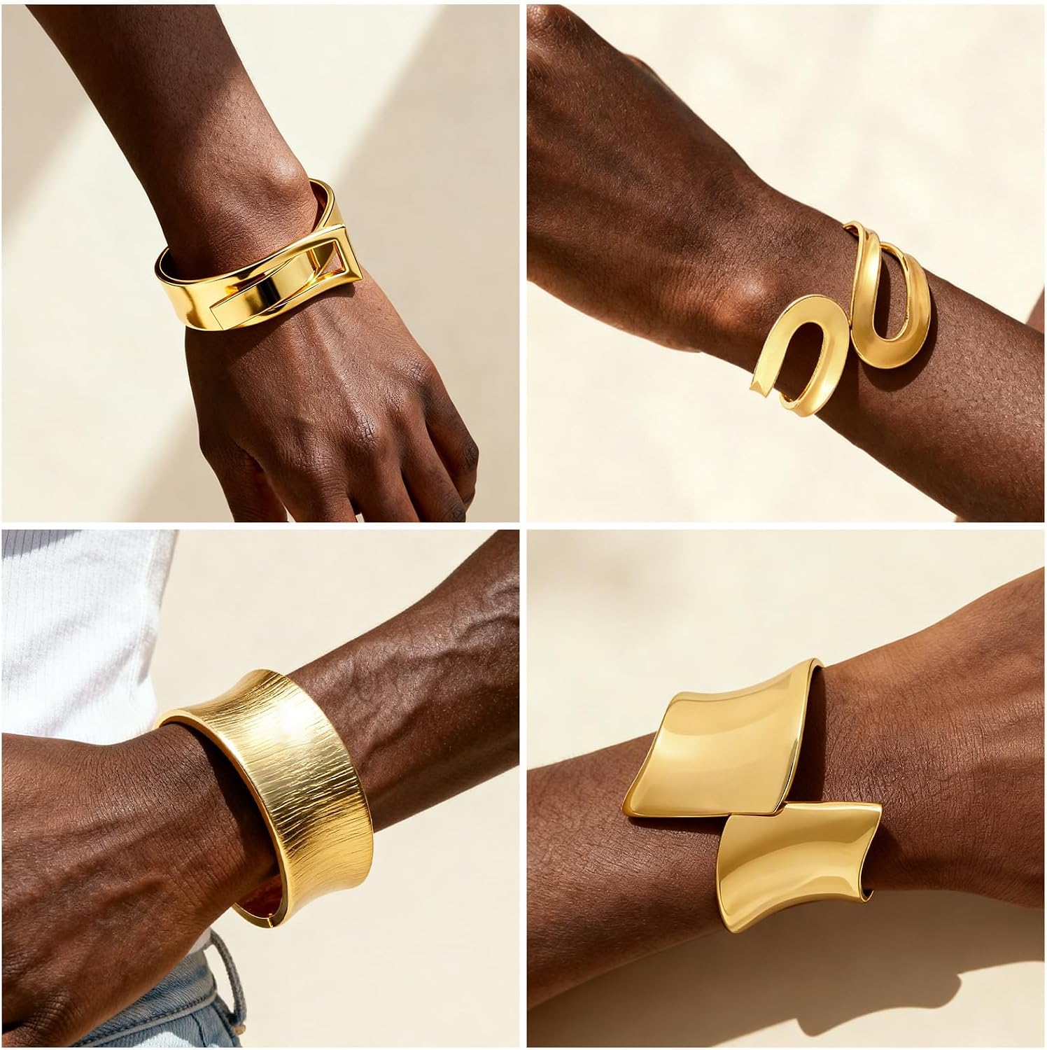 4Pcs Chunky Gold Cuff Bracelets for Women, Chunky Gold Bangle Bracelets for Women, Minimalist Irregular Thick Golden Bracelet, Open Wide Cuff Trendy Statement Stackable Bangle Bracelet Set, Stack Fashion Jewelry Accessories