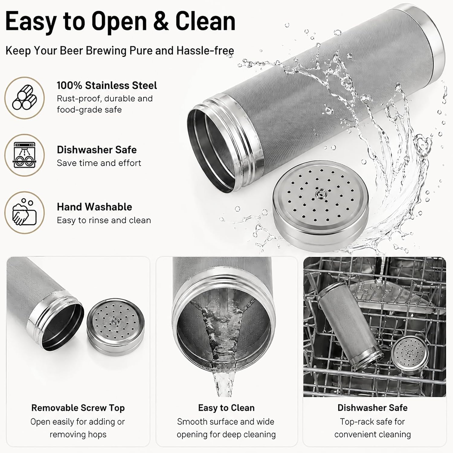 Beer Dry Hopper Filter,300 Micron Filter Stainless Steel Mesh Cornelius Keg for Home Beer Brewing Kettle (2.8 x 11.8 inch)