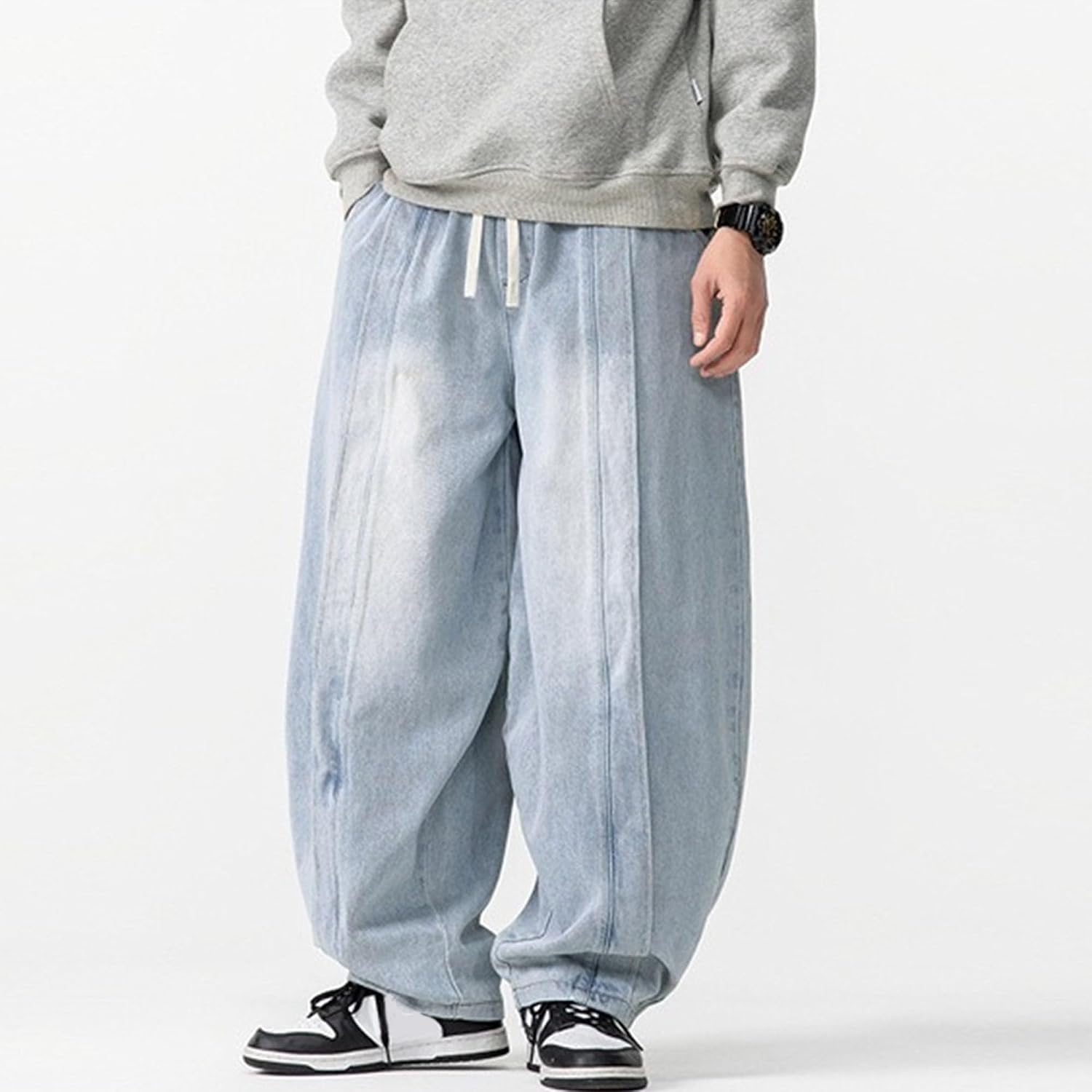 Men Drawstring Wide Leg Hip Hop Jean Y2K Classic Baggy Skateboard Denim Pants Spring Retro Casual Denim Streetwear