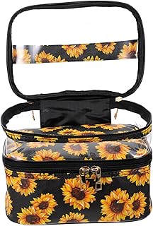 فوميز. شنطة مكياج بتصميم زهرة عباد الشمس، شنطة سفر كبيرة لادوات الزينة والعناية بالبشرة، شنطة منظمة للسفر، منظم مستحضرات التجميل، منظم مستحضرات التجميل، شنطة فواصل مستحضرات التجميل، شنطة مكياج من