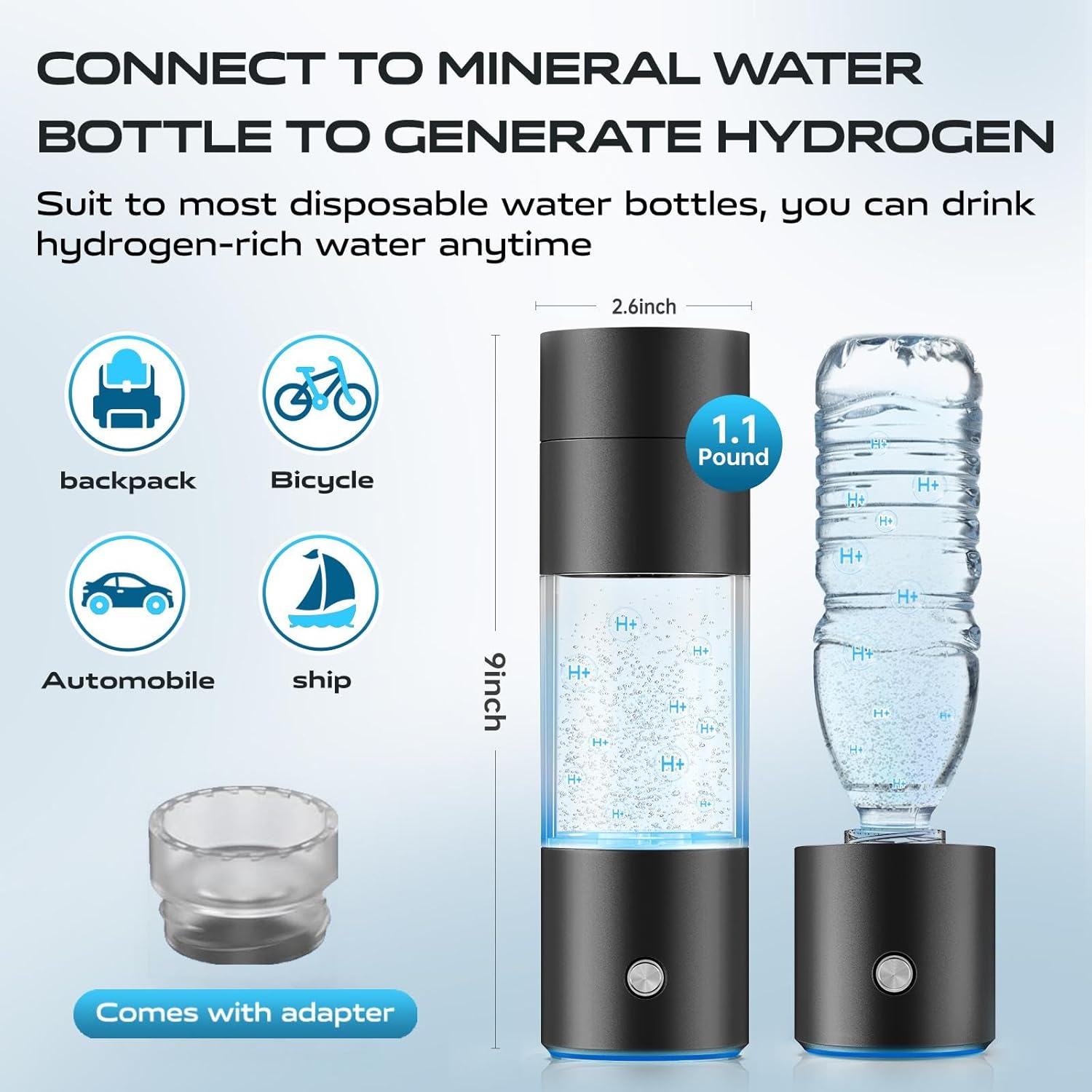 Hydrogen Water Bottle Generator,4500PPB SPE/PEM Tech -Electrolysis Water Ionizer -11.3 OZ Hydro Water Bottle, Portable Rich Hydrogen Water Machine, Health Gifts for Husband, Wife,Family,Friend,Travel