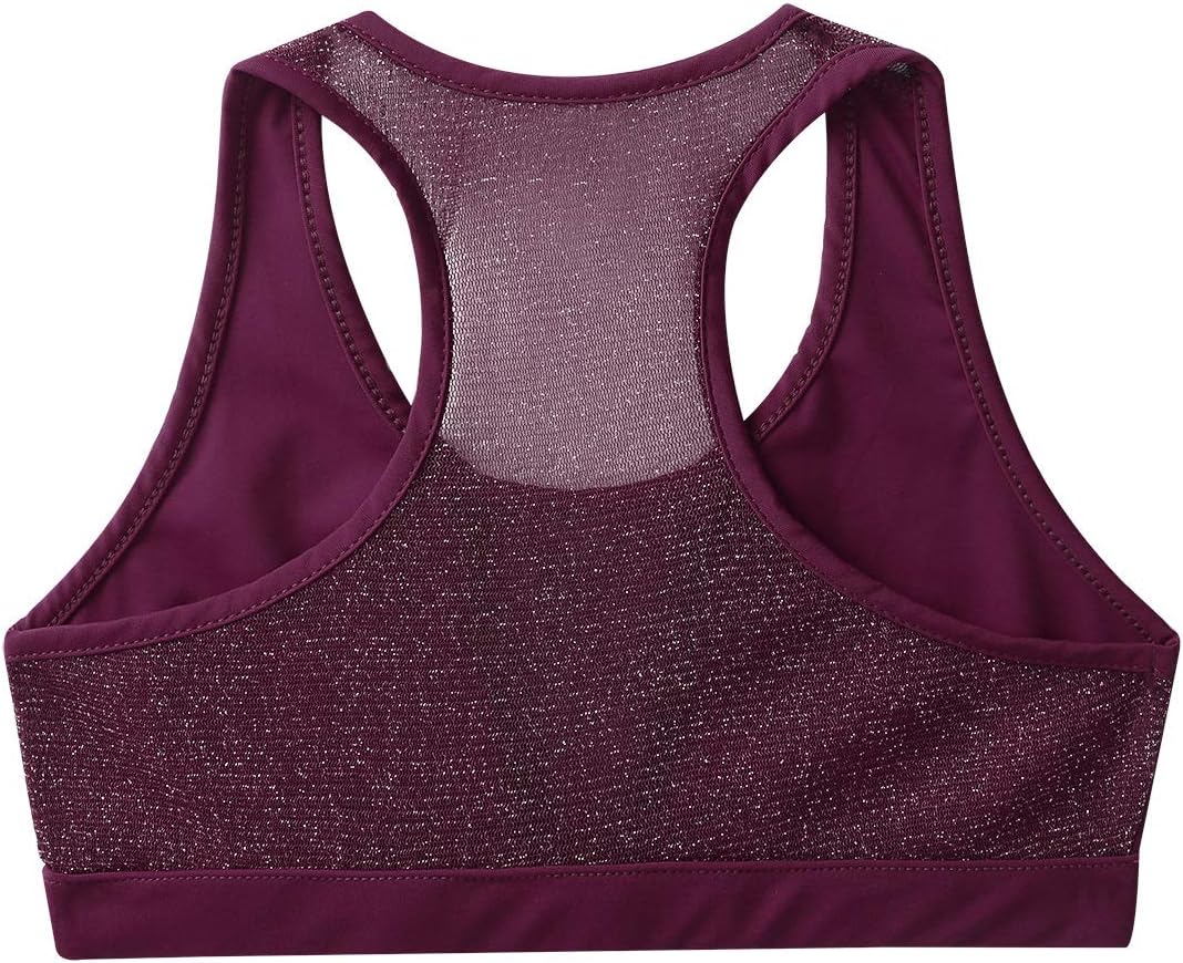 Mufeng Kids Girls Sleeveless Racer Back Crop Top Stretchy Mesh Splice Dancing Stage Performance Workout Tanks Tops